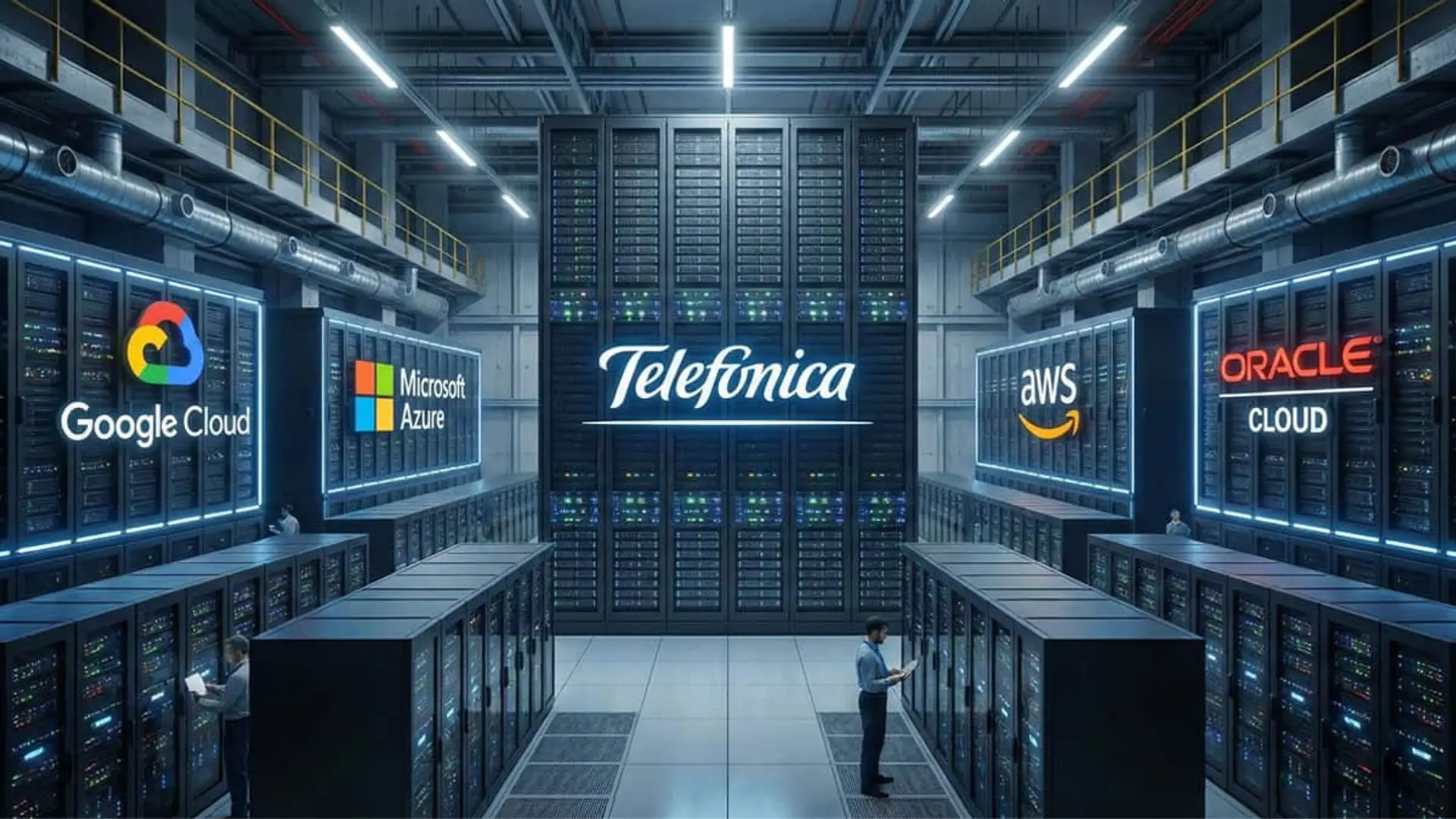 Telefónica une a Google, Microsoft, AWS y Oracle para blindar la nube soberana bajo estos requisitos del Gobierno Centro de datos con servidores de Telefónica, Google Cloud, Azure, AWS y Oracle Cloud.