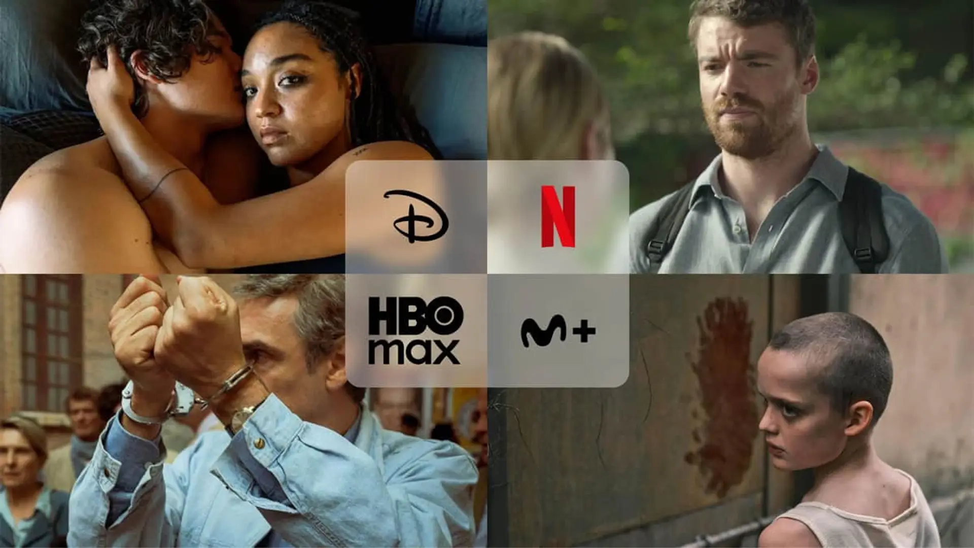 Collage con estrenos El agente nocturno (Netflix), Devuélvemela (Movistar), Watching You (Disney+) y Portobello (HBO Max).