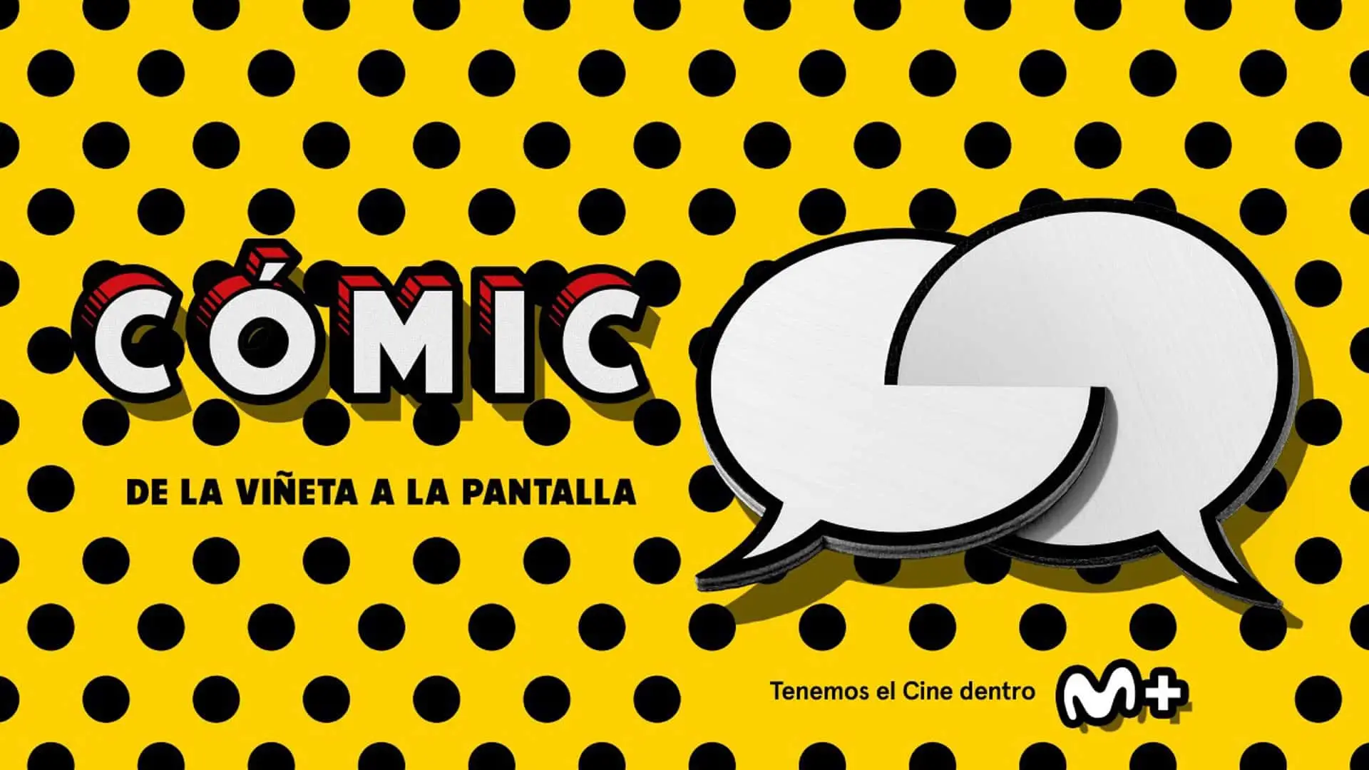 Cartel promocional del canal Cómic por M+. Un espacio dedicado a las adaptaciones de la viñeta a la pantalla.
