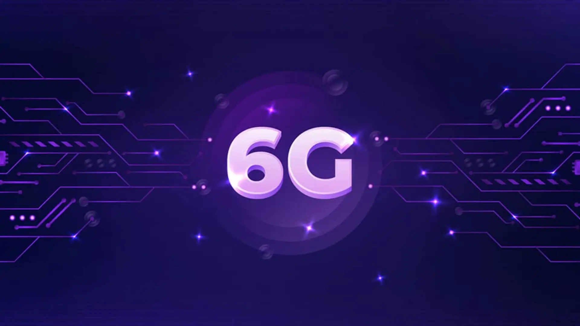 Las frecuencias de 6 GHz serán para las operadoras: por qué Europa ha priorizado el 6G sobre el WiFi Logotipo de la tecnología de red móvil 6G sobre un fondo morado con circuitos. El futuro de la conectividad a internet.