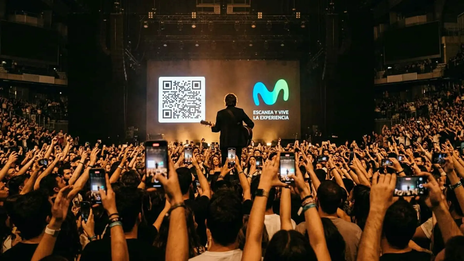 Así permitió Telefónica al público de Drexler elegir una canción en el Movistar Arena Concierto con el público grabando con sus móviles y una pantalla con un código QR y el logotipo de Movistar