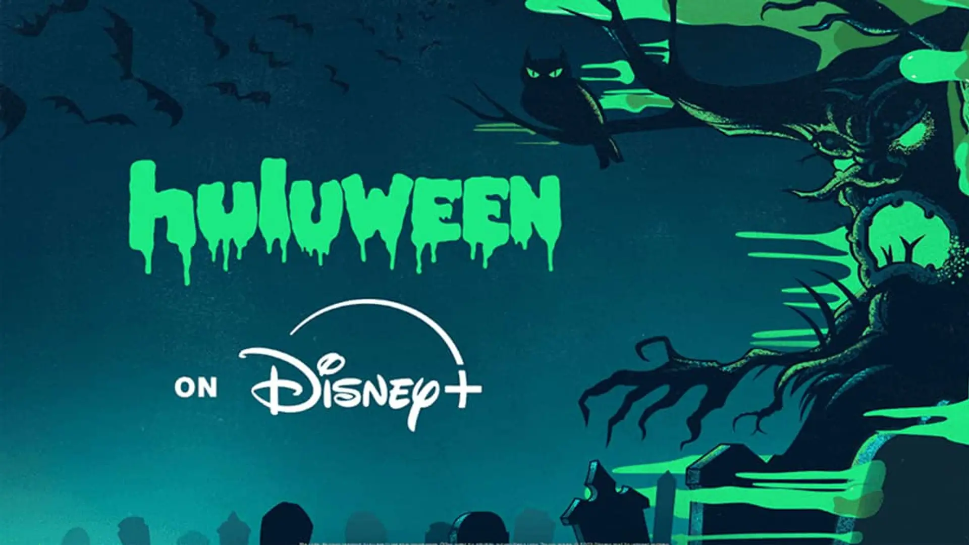 Halloween desata el terror en Disney+: Hulu llega con maratones y estrenos Imagen promocional de “Huluween” en Disney+, con tipografía verde y un árbol terrorífico sobre fondo azul.