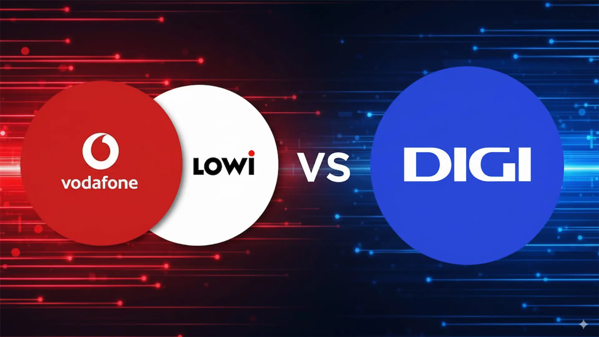 DIGI hace sus primeras contraofertas de retención: Vodafone y Lowi consiguen lo imposible Comparativa de las operadoras de telefonía Vodafone y Lowi contra DIGI, con sus logos enfrentados.