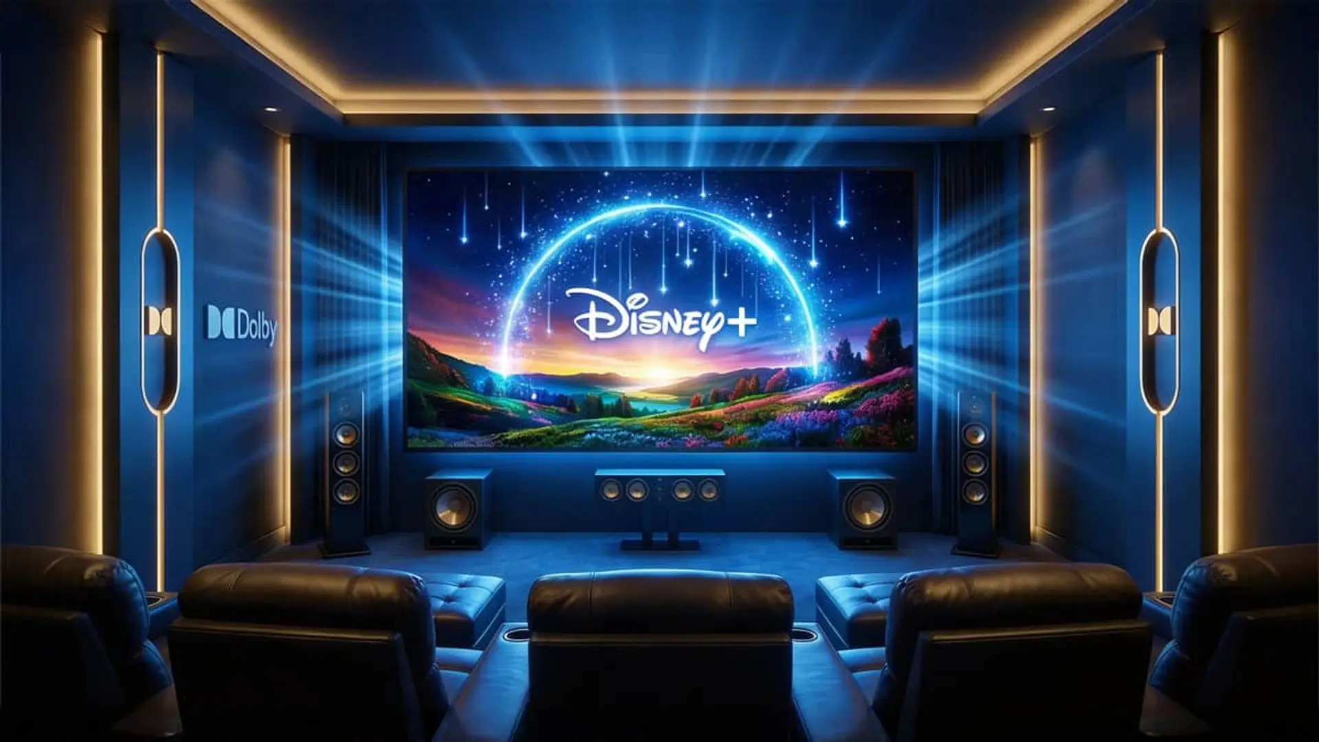 Disney+ pierde Dolby Vision... pero seguirás pagando lo mismo por el Plan Premium Cine en casa moderno con butacas de cuero y pantalla de Disney Plus para ver películas en streaming en Dolby Vision.