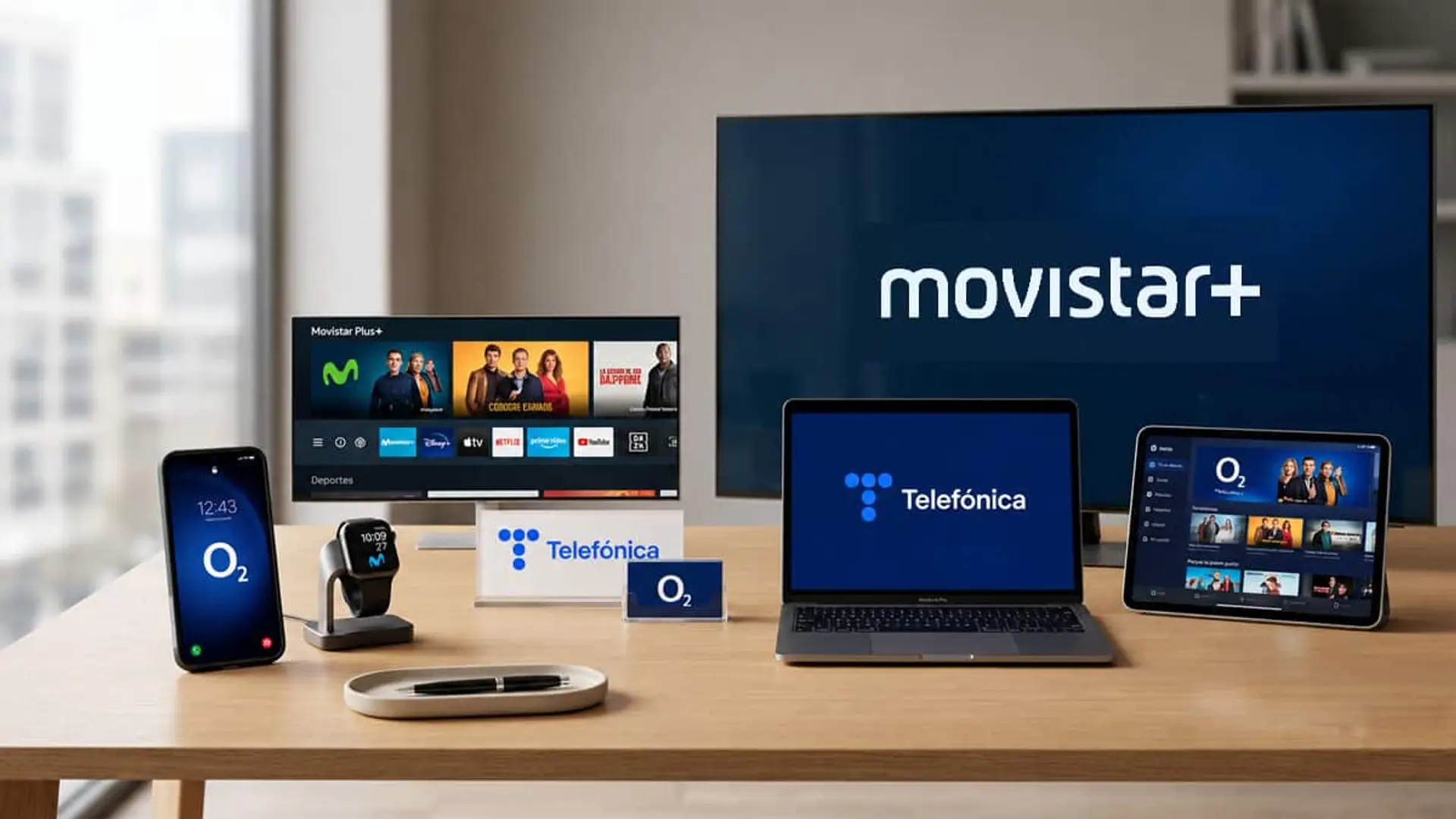 Telefónica crea una división de dispositivos, su principal arma de fidelización Televisor, ordenador, tablet, móvil y reloj inteligente con Movistar Plus+, Telefónica y O2