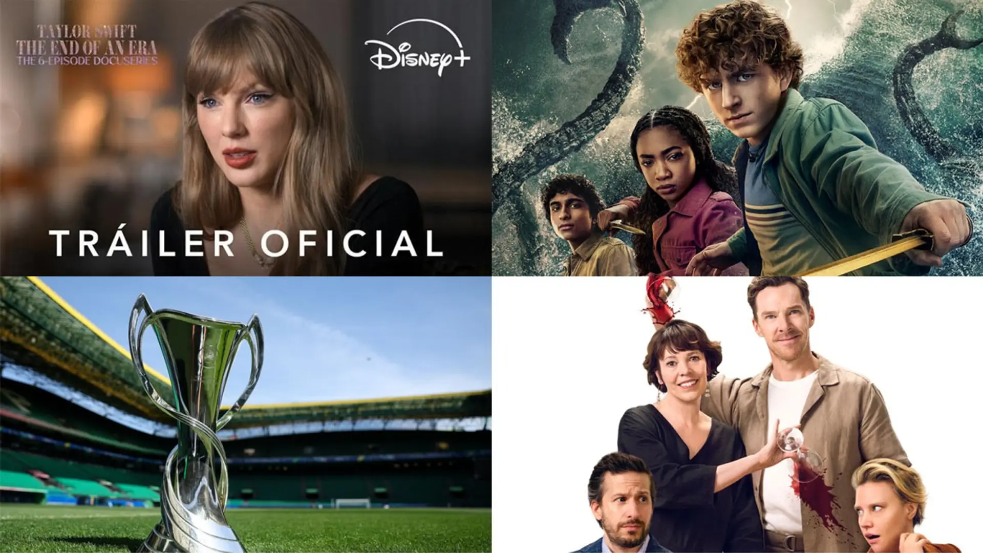 Estrenos de Disney+ en diciembre: regresos esperados, mucha música y producción española Montaje con estrenos de Disney+ en diciembre de 2025: documental de Taylor Swift, serie de Percy Jackson, fútbol y Los Rose.