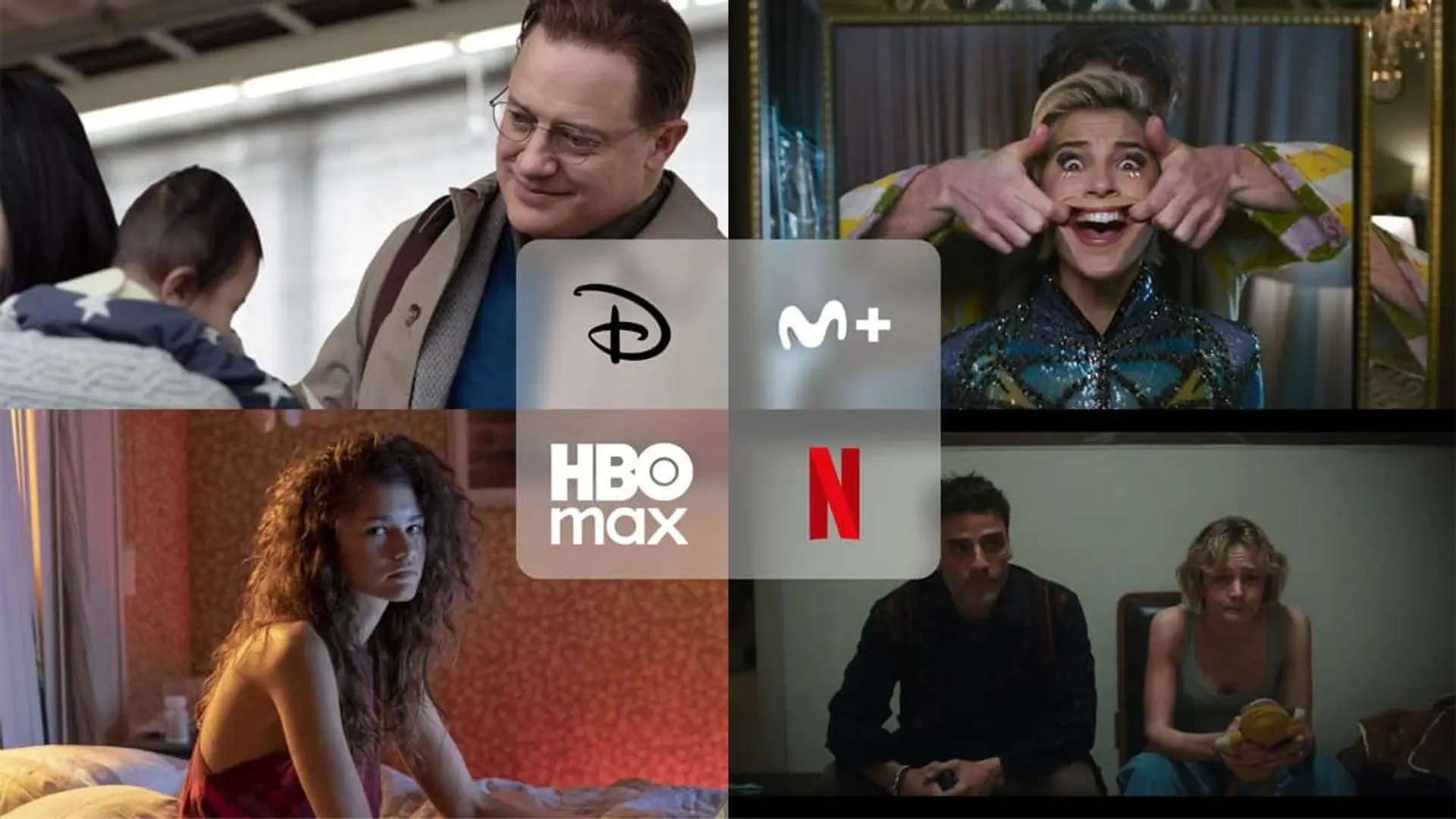 Collage con los estrenos Bronca (Netflix), Euphoria (HBO Max), Smile 2 (Movistar Plus+) y Rental Family (Disney+).