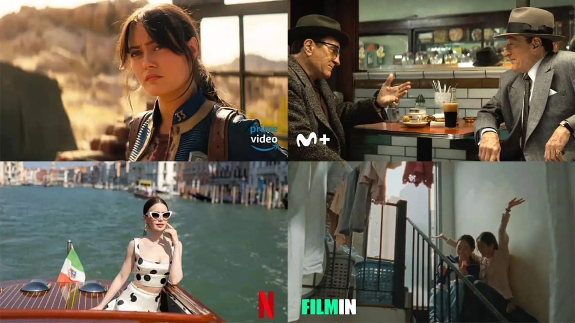 Estrenos en Netflix, Disney+, Prime Video, HBO Max y Movistar Plus+ del 15 al 21 de diciembre Collage con los estrenos de streaming Emily in Paris (Netflix), The Alto Knights (Movistar Plus+), Fallout (Prime Video) y Blue Sun Palace (Filmin).