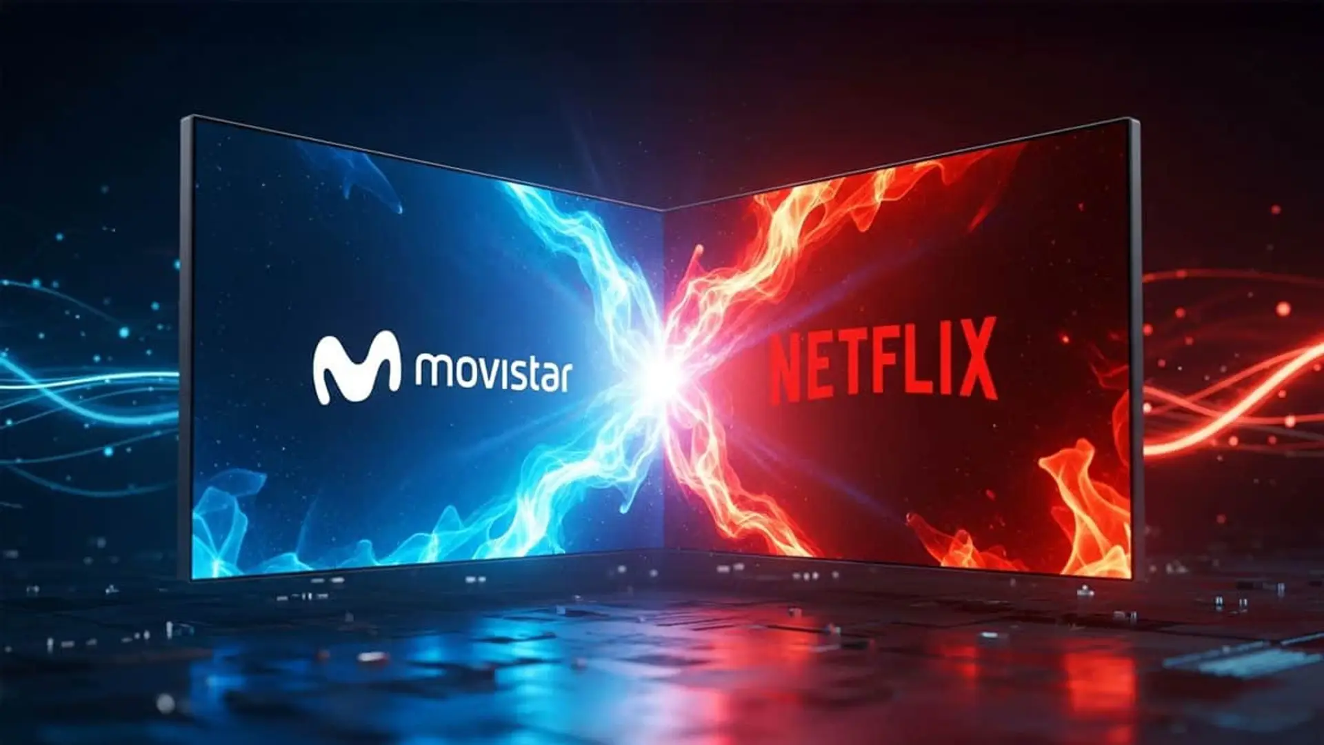 Movistar cambia el nombre de sus paquetes con Netflix: adiós al X2 y X4 Pantallas con los logotipos de Movistar y Netflix enfrentados con efectos de luz azul y roja.