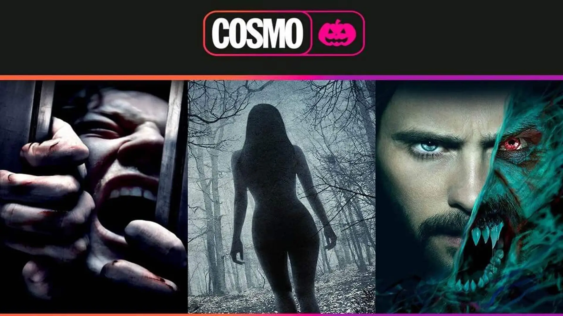 Imagen promocional del ciclo “El miedo tiene muchas caras” en COSMO con tres escenas de películas de terror.