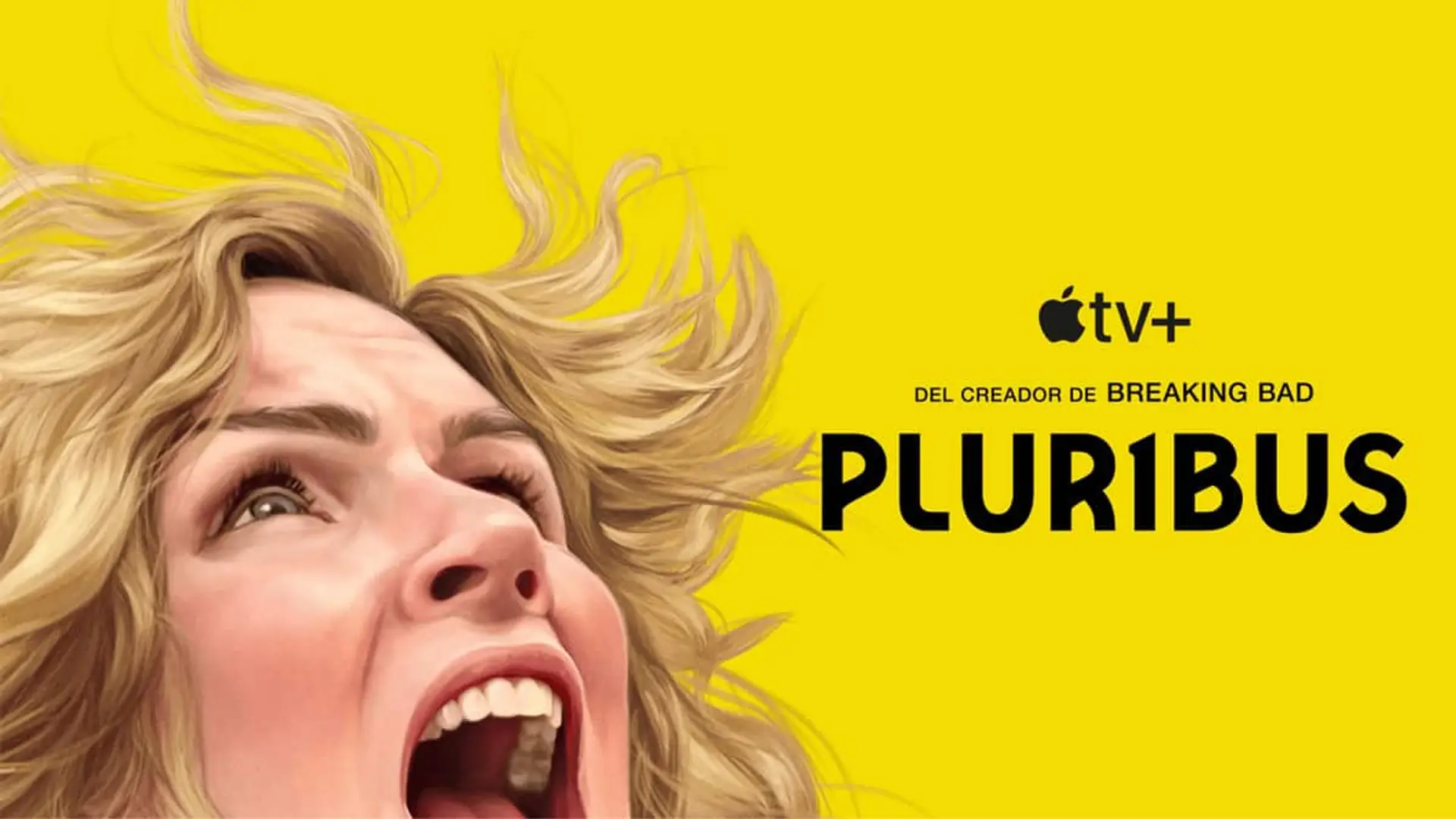 Pluribus carrilea a Apple TV: la plataforma de streaming crece un 36% y bate récords de audiencia en 2025 Cartel promocional de la serie Pluribus de Apple TV, con una ilustración de una mujer gritando sobre fondo amarillo.