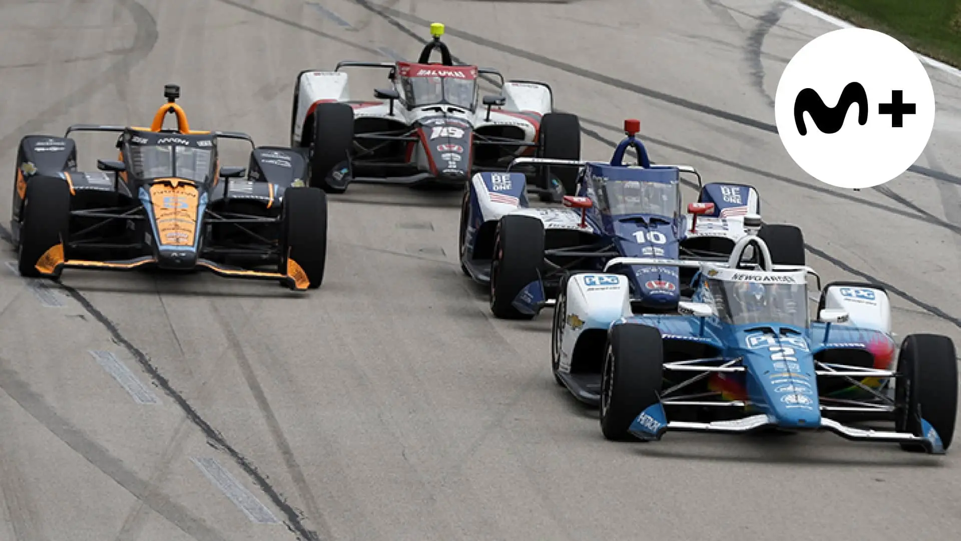 Dónde ver la IndyCar 2026 por TV en España: canales, plataformas y precios para ver a Álex Palou Carrera de la IndyCar con el logo de Movistar Plus+ para ver deportes de motor en streaming.