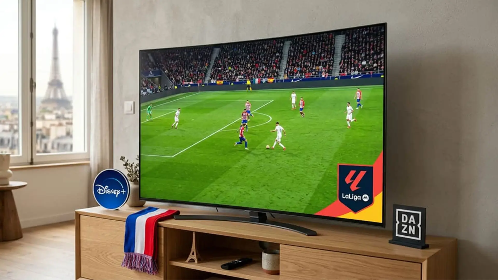Disney+ y Dazn emitirán todos los partidos de LaLiga en Francia Partido de LaLiga en televisión con Disney+ y DAZN, plataformas que ofrecen fútbol español en Francia.