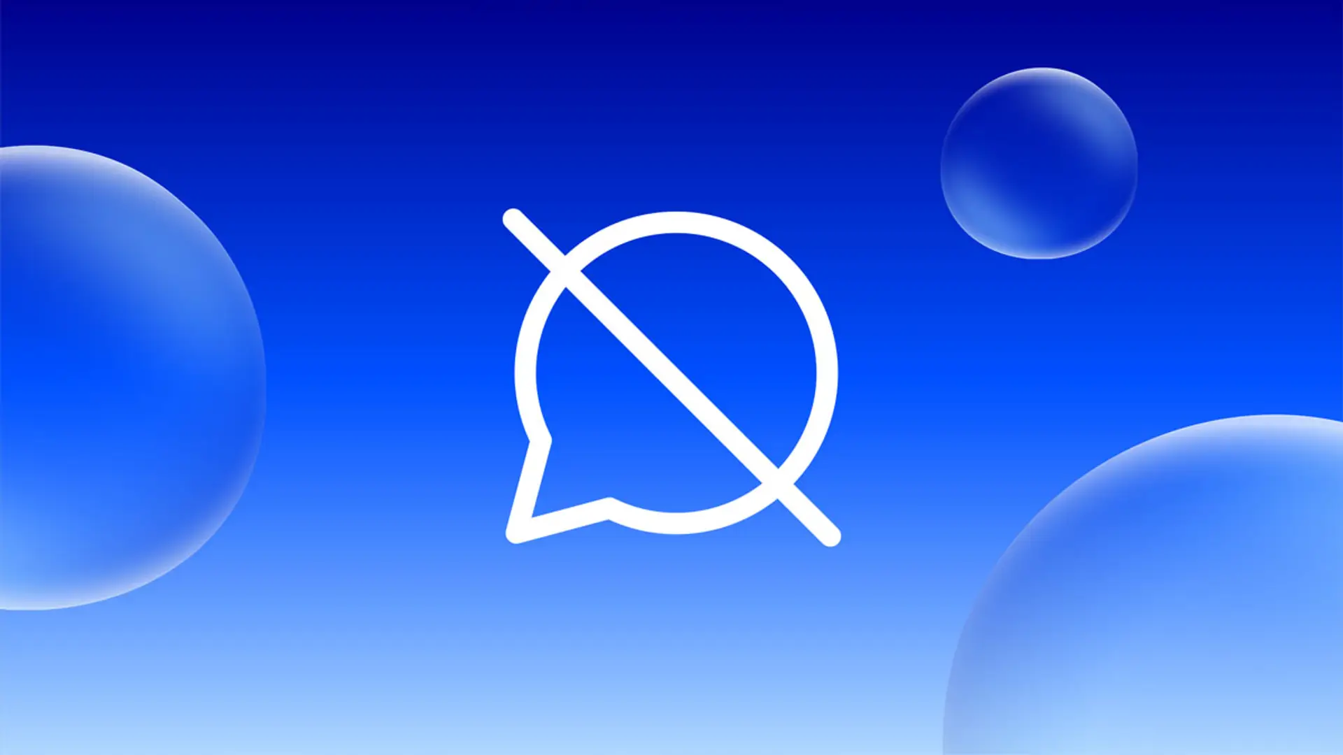 La apuesta de O2 para la atención al cliente: sin bots, sin spam y sin subidas de precio Icono de mensaje silenciado o sin respuesta sobre un fondo azul con burbujas para representar falta de comunicación.