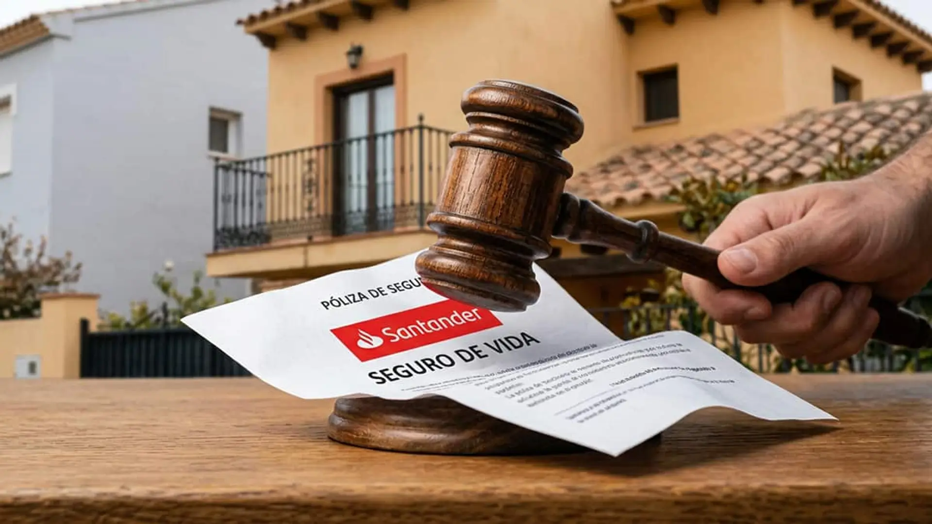 El Supremo anula las primas únicas de seguros en hipotecas por opacas y abusivas: así puedes reclamar tu dinero Mazo judicial sobre una póliza de seguro de vida de Santander, con una vivienda desenfocada al fondo