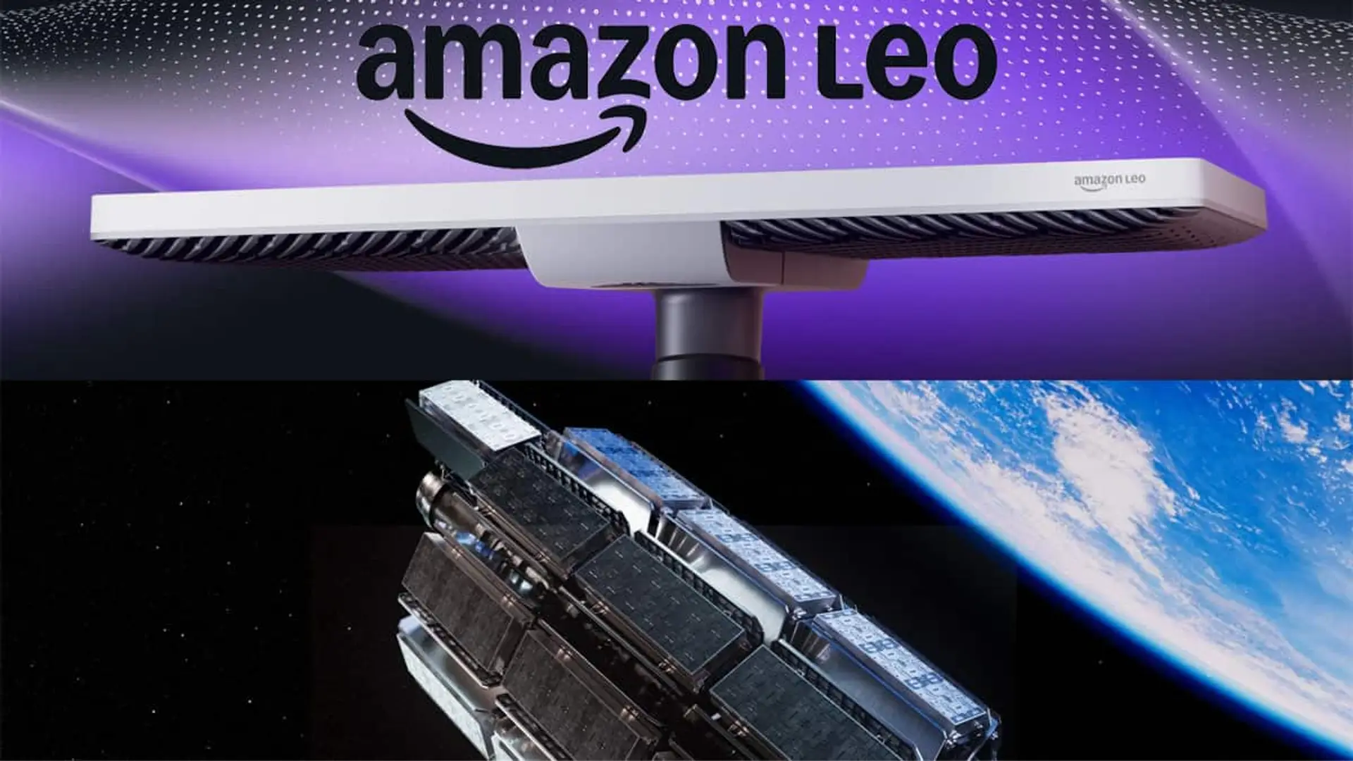 Amazon Leo ya tiene permiso para competir con Starlink en España y amenazar su monopolio en los pueblos Montaje con una antena de Amazon Leo en la parte superior y un satélite en órbita en la parte inferior