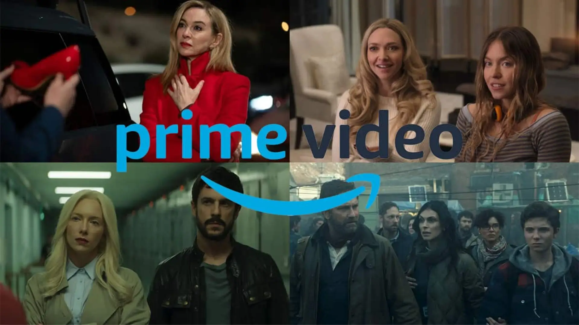 Montaje con cuatro escenas de series y películas y el logotipo de Prime Video en el centro
