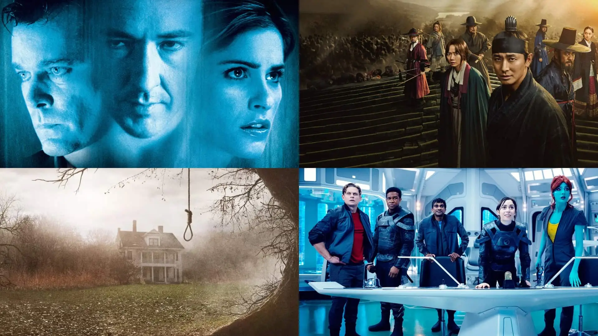 Collage con escenas de Identidad, Kingdom, Expediente Warren y Black Mirror.