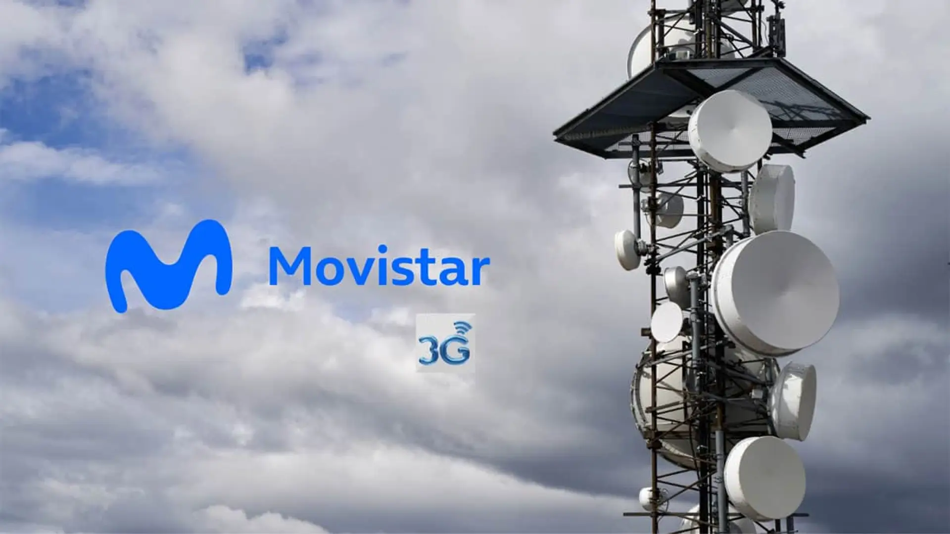 Movistar apaga el 3G pero mantiene el 2G activo: la paradoja de la red más vieja como tabla de salvación Torre de telecomunicaciones con el logo de Movistar y 3G, tecnología que se apagará próximamente.