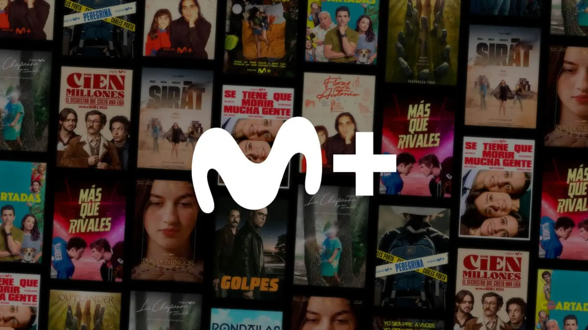 Logotipo de Movistar Plus sobre un collage de pósteres de películas y series originales de la plataforma.