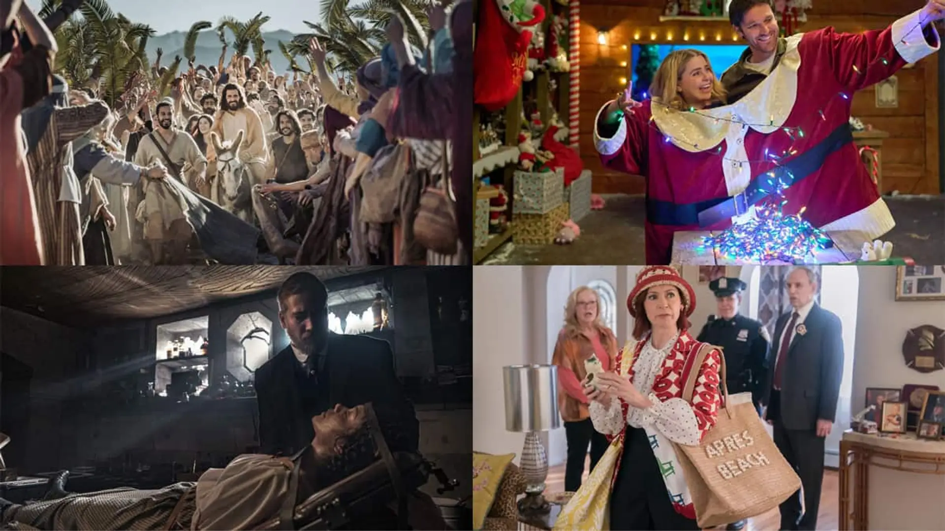 Collage con cuatro escenas de El Dentista, The Chosen, Doce citas antes de Navidad y Elsbeth