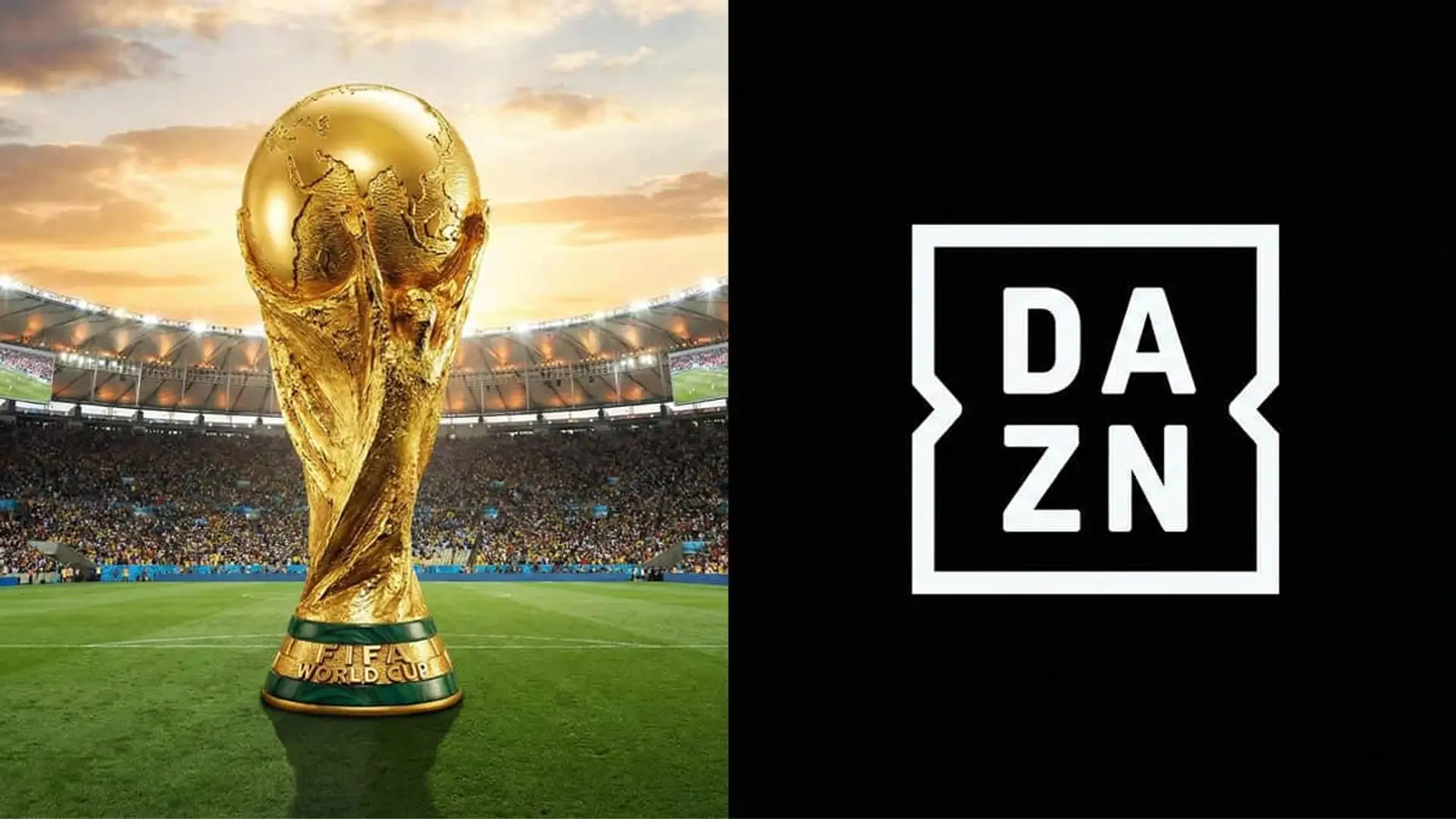 DAZN emitirá todo el Mundial 2026 en exclusiva en España Trofeo del Mundial de la FIFA en un estadio junto al logo de DAZN