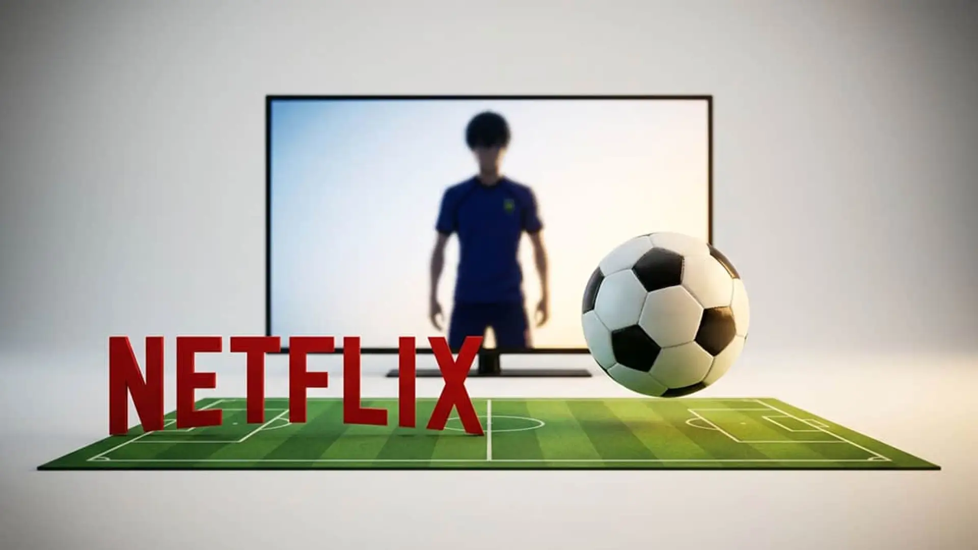 Logo de Netflix junto a un balón de fútbol y pantalla con personaje de anime Blue Lock