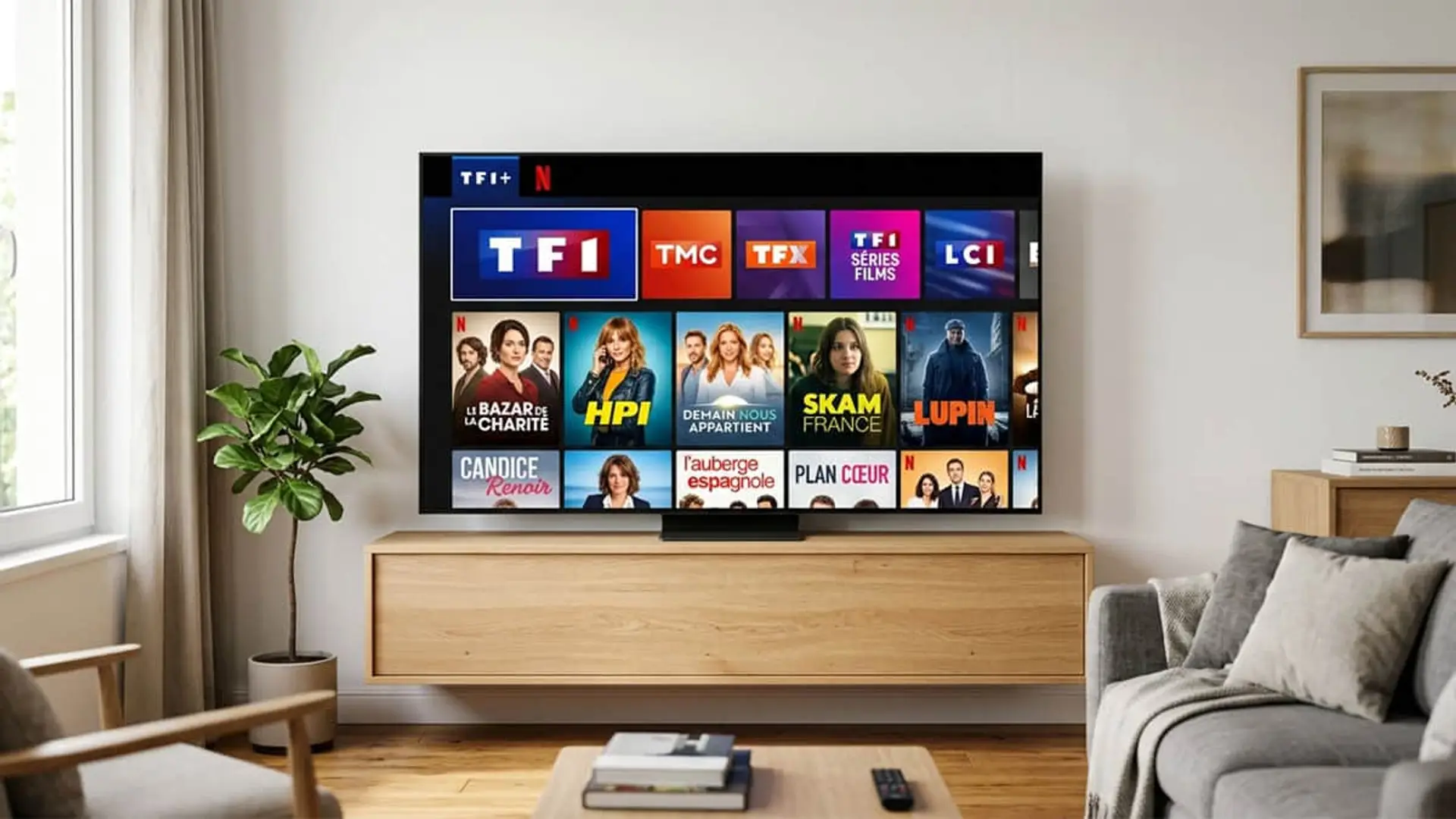 Netflix en TV con canales TF1 de Francia y series como HPI, Lupin y Skam France