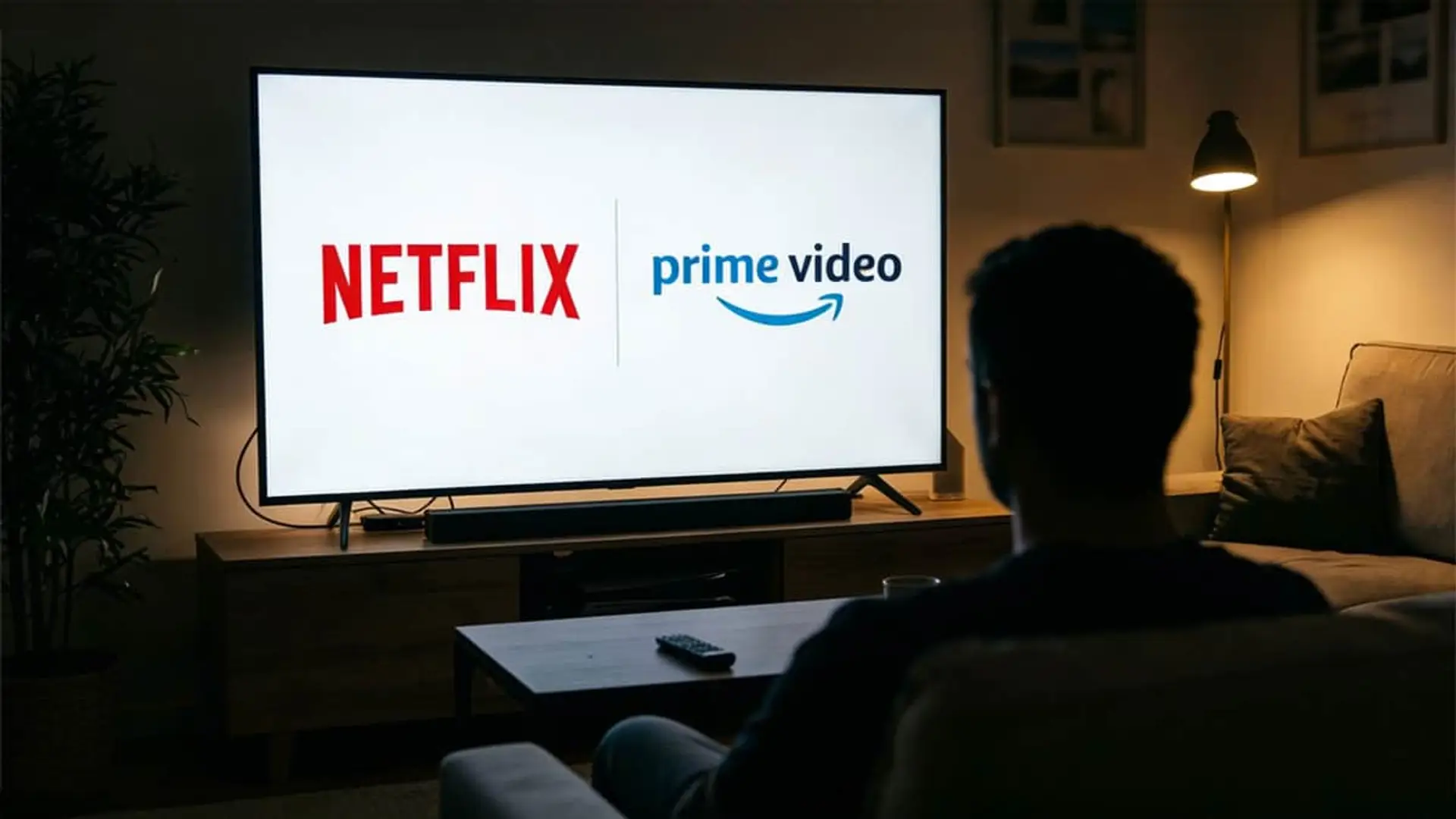 Netflix tiene 7 de los 10 títulos más vistos en España, pero Prime Video le disputa el trono del streaming Hombre viendo los logotipos de Netflix y Amazon Prime Video en su Smart TV.
