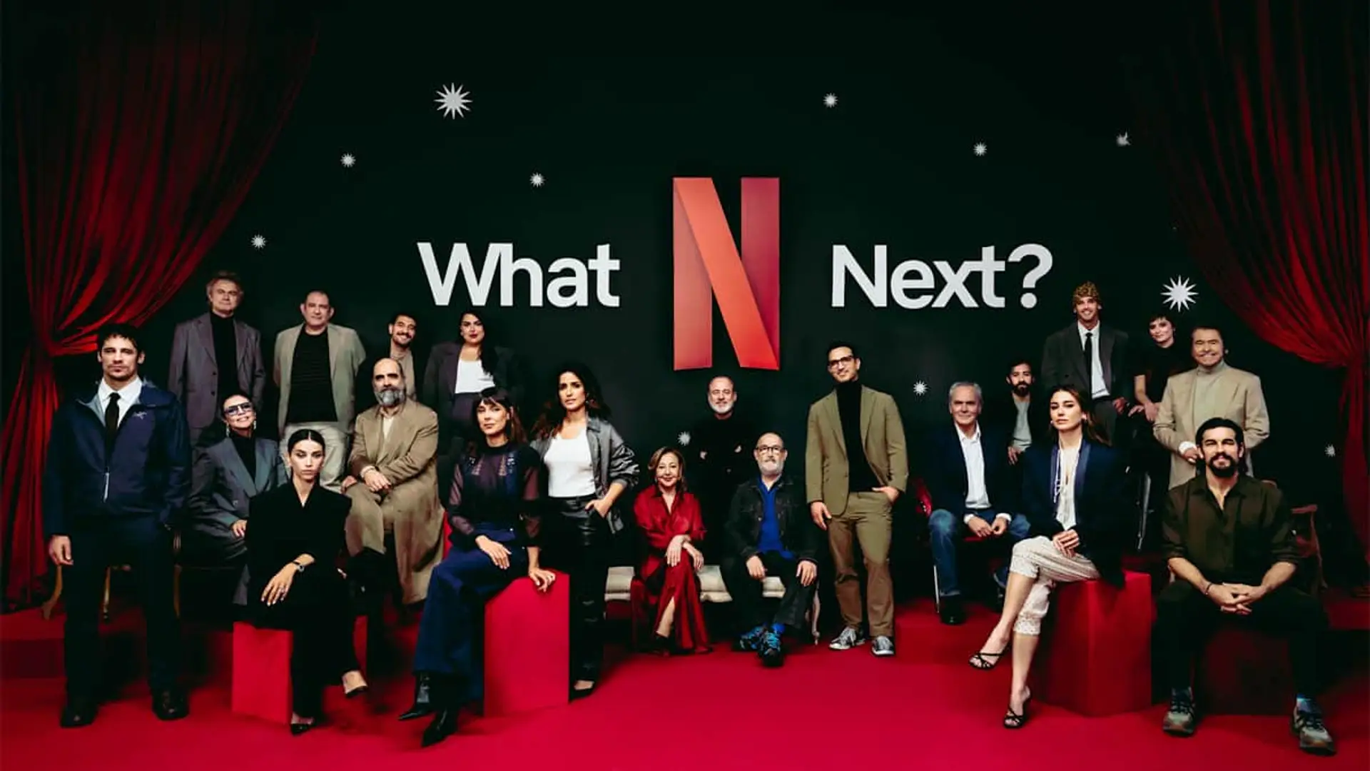 Netflix desvela sus grandes estrenos de 2026: nuevas series, películas y proyectos “marca España” Foto de familia de las estrellas de Netflix España en el evento What's Next 2026.