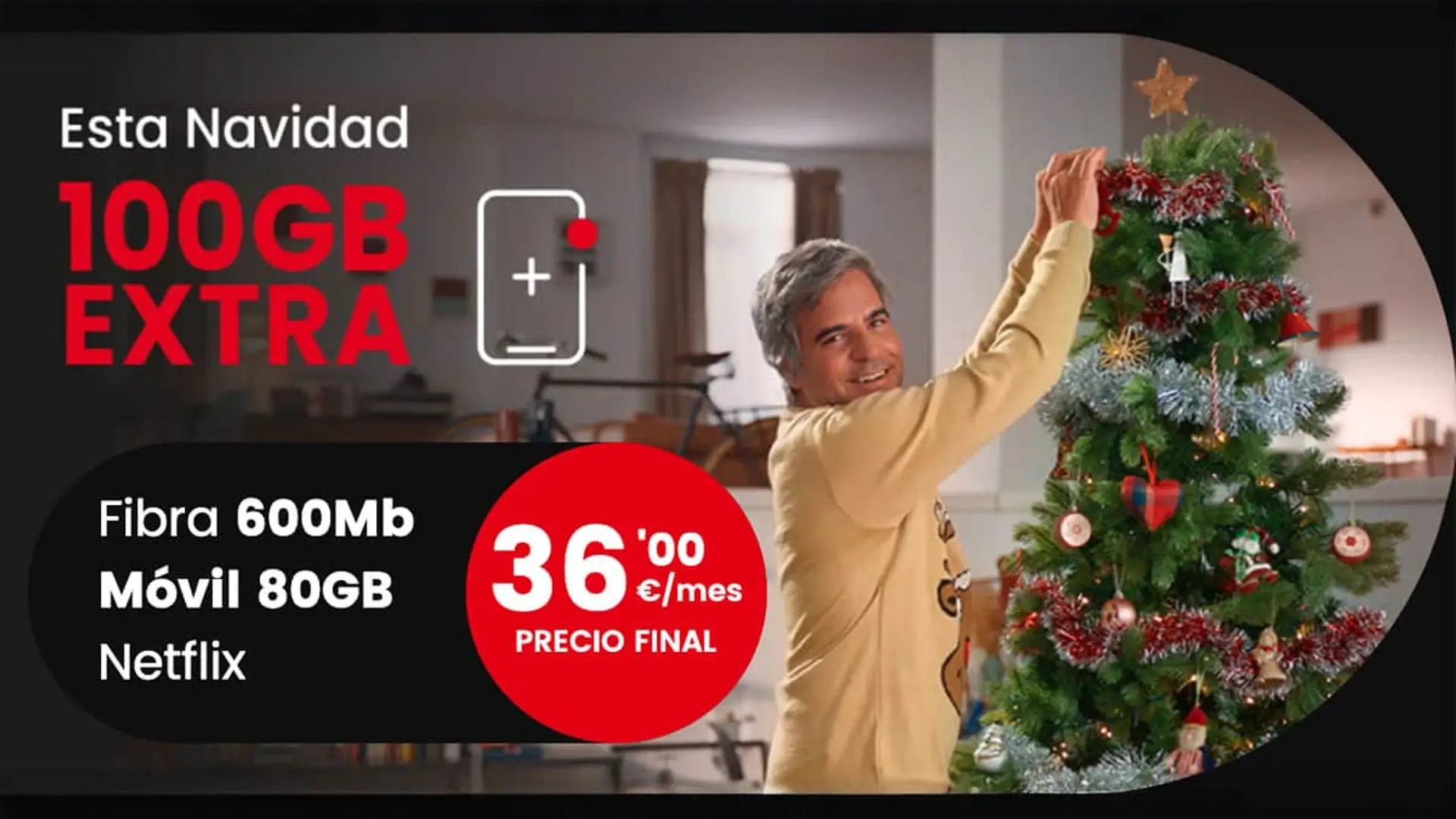 Ya es Navidad y Lowi lo celebra regalando gigas Oferta de Navidad de Lowi, Ernesto Sevilla decorando el árbol. Tarifa de fibra 600Mb, móvil 80Gb y Netflix por 36€ con 100GB extra.