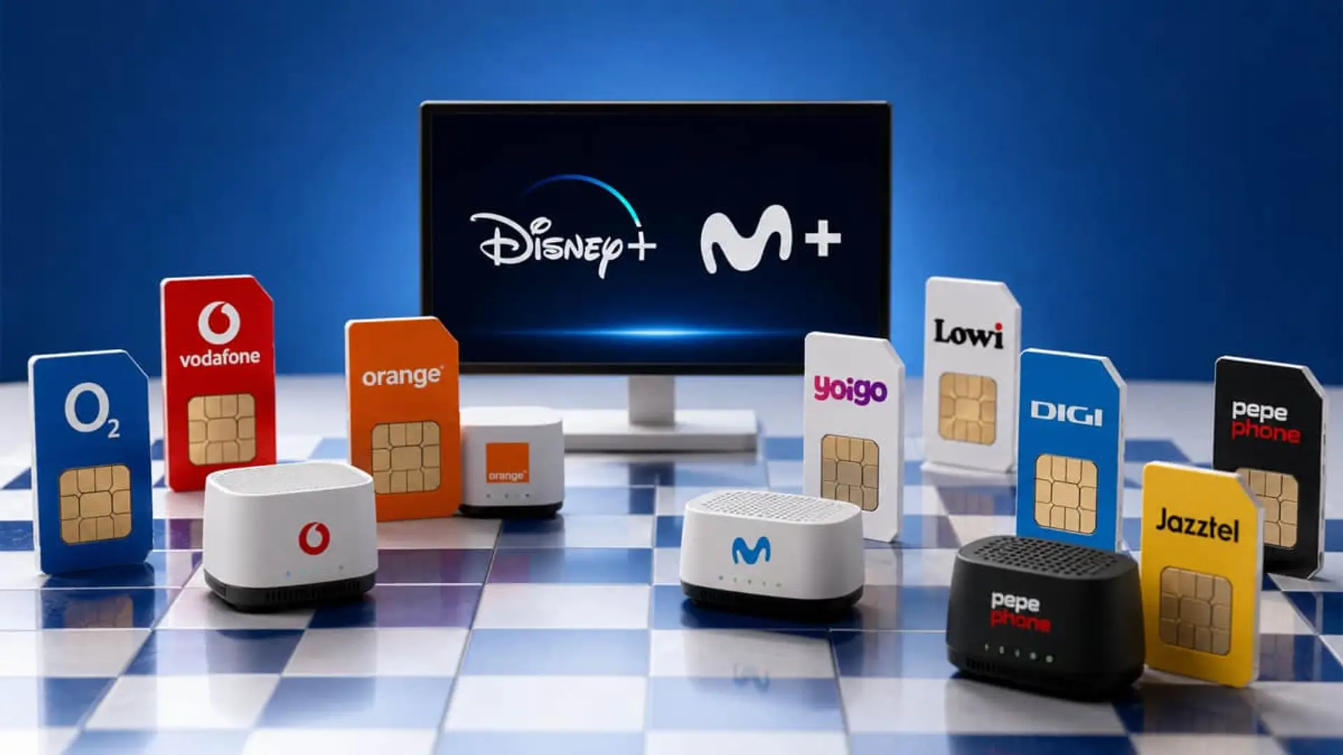 O2 es la única low cost con Disney+ sin permanencia: así son sus tarifas Tarjetas SIM y routers de operadores móviles junto a una TV con Disney+ y Movistar Plus.