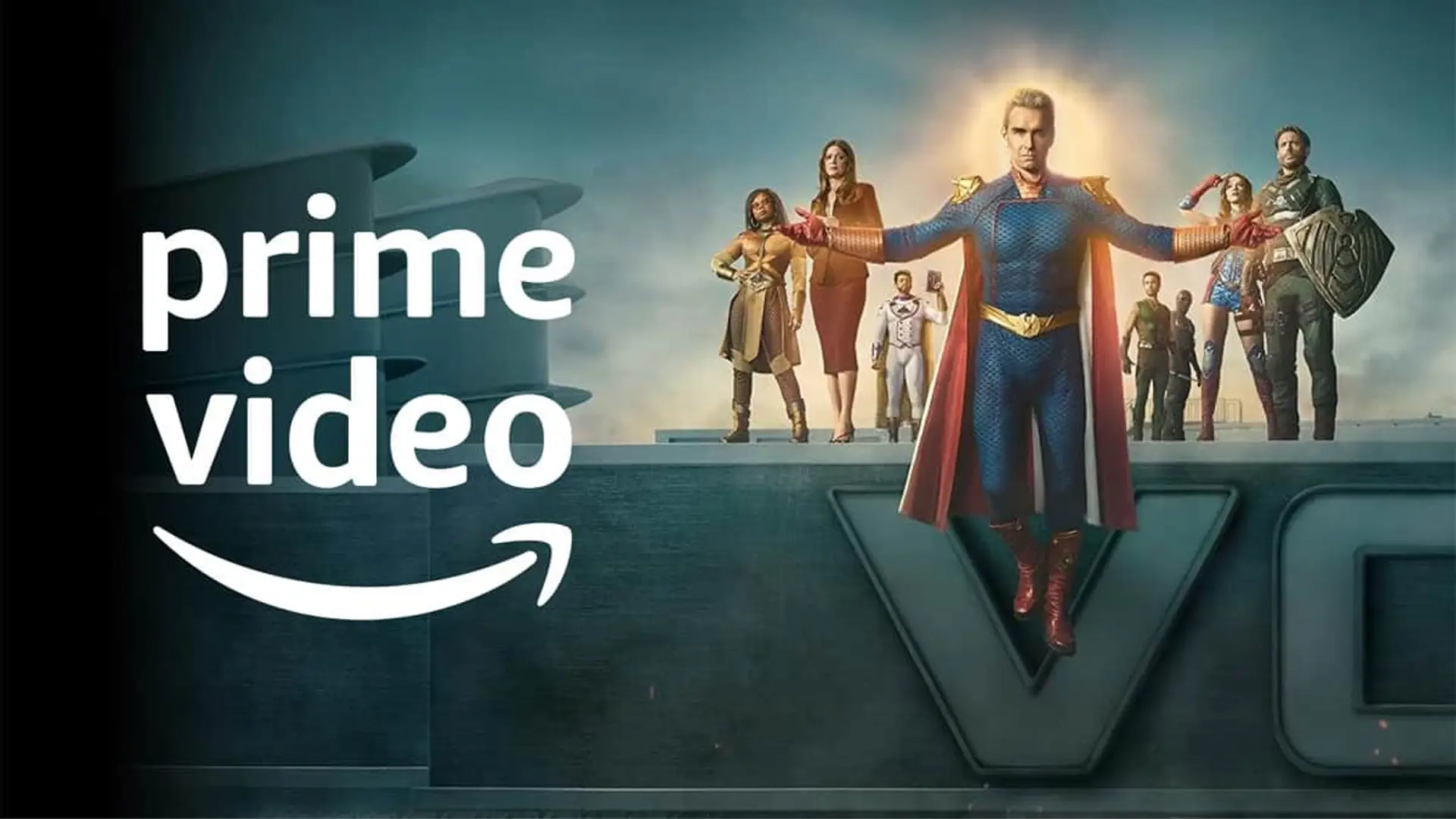 Estrenos de Prime Video en abril: The Boys se despide y 16 novedades más Elenco de la serie The Boys junto al logotipo de Amazon Prime Video.
