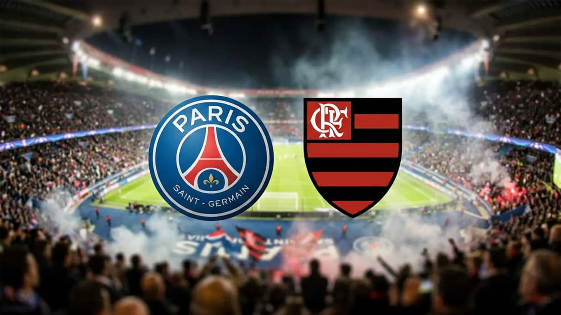 Dónde ver gratis la final de la Copa Intercontinental entre PSG y Flamengo: horario y detalles Escudo del PSG y del Flamengo en un estadio de futbol lleno de aficionados
