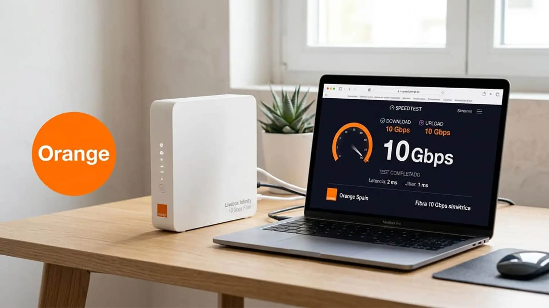 Orange da 3 meses gratis de fibra a 10 Gbps a nuevos clientes y 12 meses al 50% a los que ya la tienen Router Orange Livebox Infinity con fibra 10 Gbps y test de velocidad en portátil