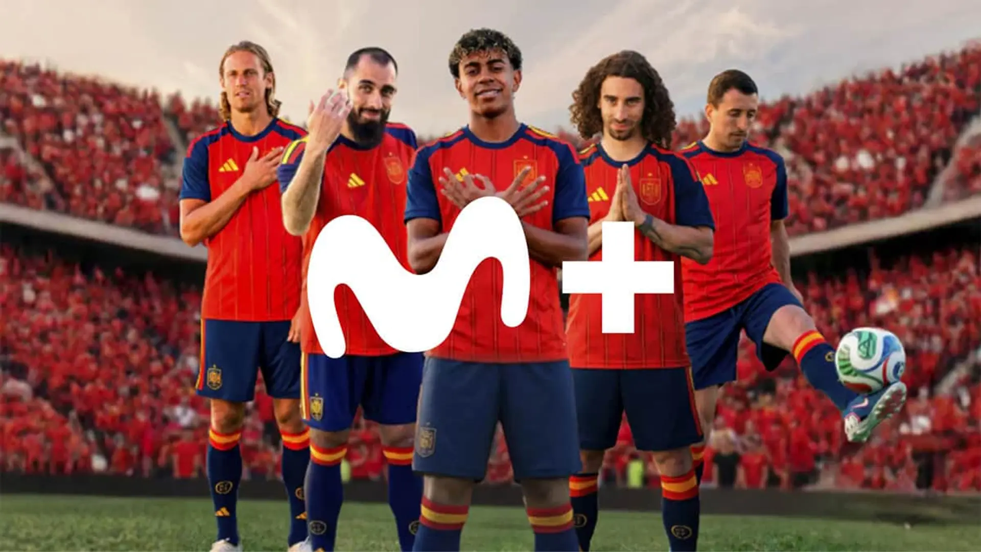 Lamine Yamal y la Selección Española de Fútbol en un cartel de Movistar Plus+ para ver el Mundial 2026 en directo.