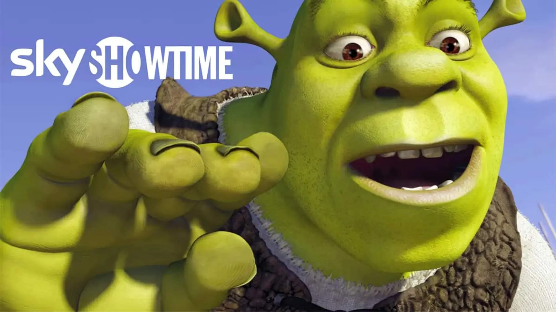 Shrek en una imagen promocional con el logotipo de SkyShowtime