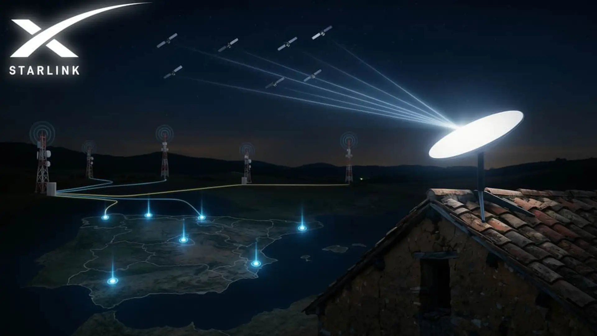 Antena Starlink conectada a satélites para internet de alta velocidad con cobertura en toda España.