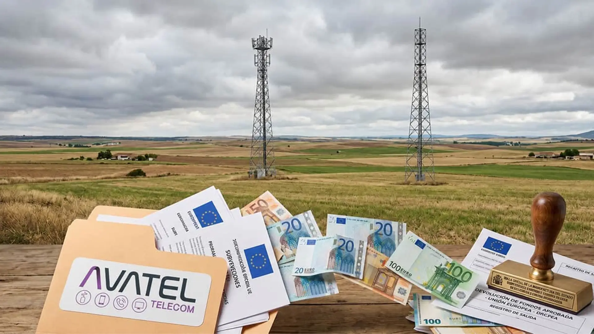 Avatel puede tener que devolver 164 millones en ayudas europeas: permisos bloqueados, red sin tender y modelo fallido Subvenciones europeas para telecomunicaciones rurales con antenas de red y fondos UE en entorno agrícola