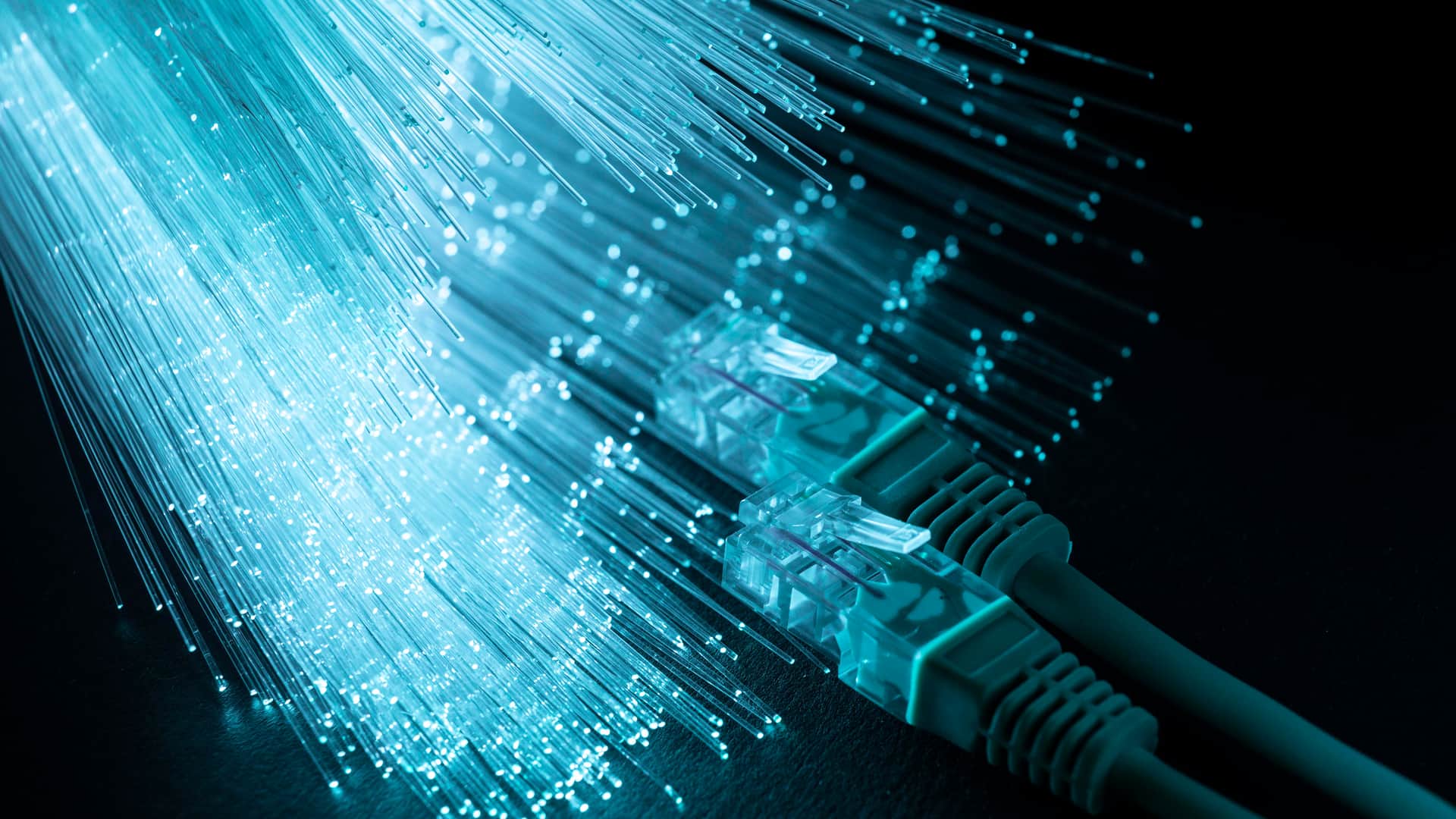 Cables ethernet adentrandose en la fibra óptica