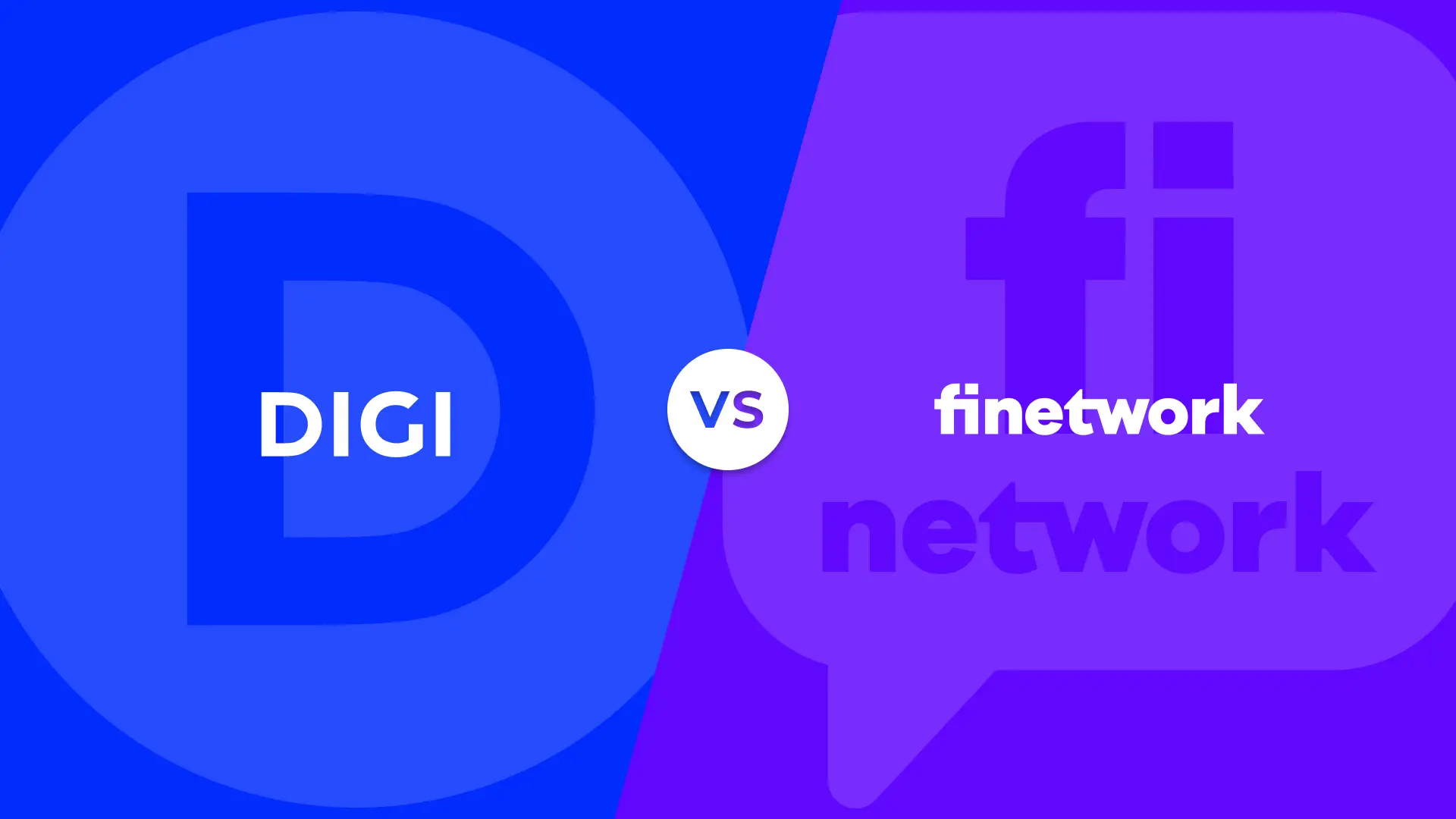 Logotipos y colores corporativos de Digi y Finetwork en un versus de comparativa de las compañías telefónicas.