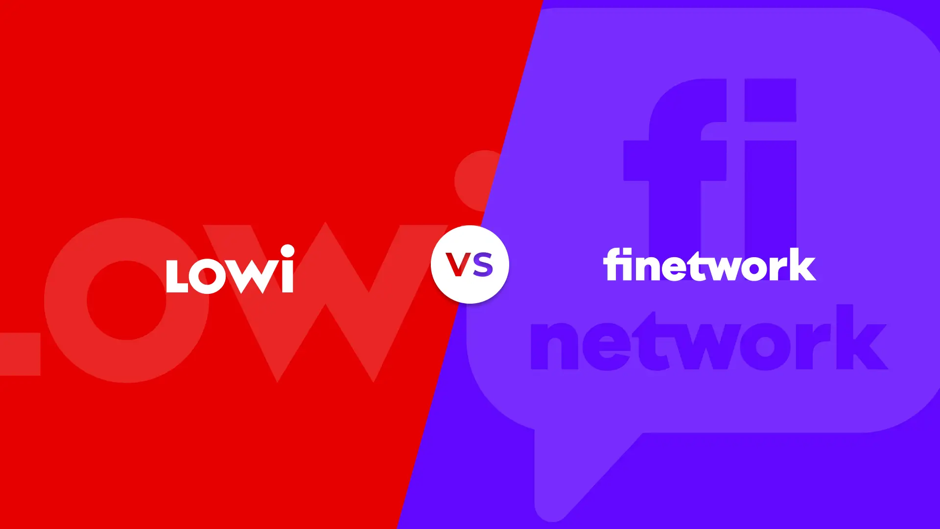 Logotipos y colores corporativos de Lowi y Finetwork en un versus de comparativa de las compañías telefónicas.