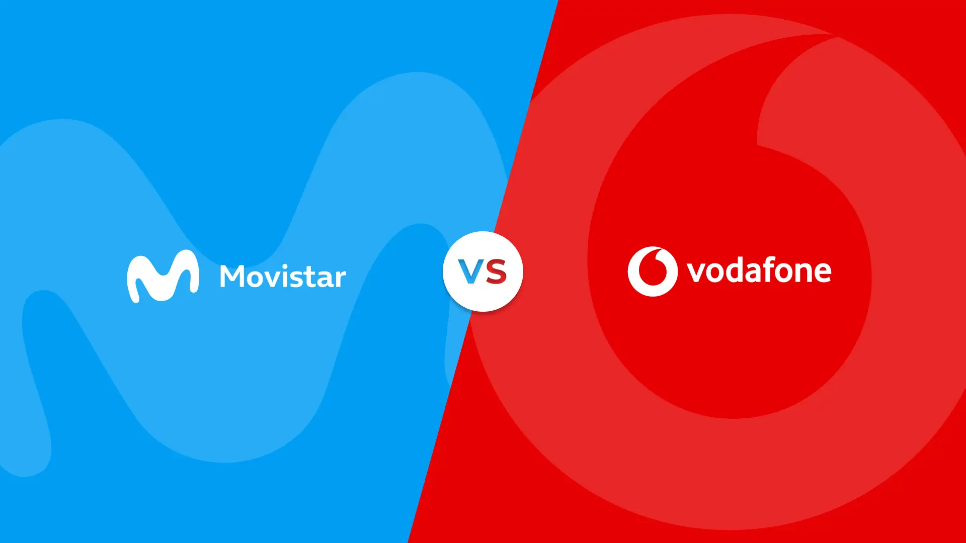 Logotipos y colores corporativos de Movistar y Vodafone en un versus de comparativa de las compañías telefónicas.