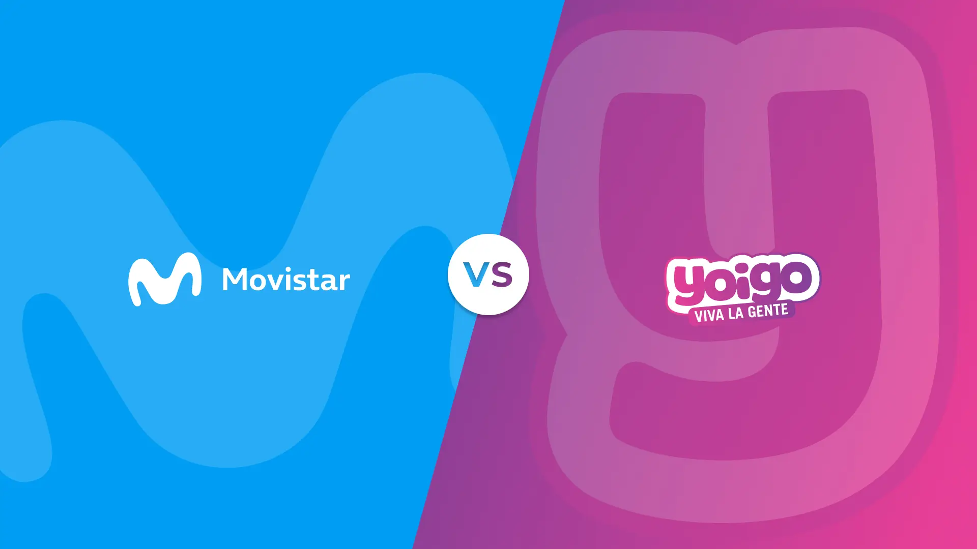 Logotipos y colores corporativos de Movistar y Yoigo en un versus de comparativa de las compañías telefónicas.