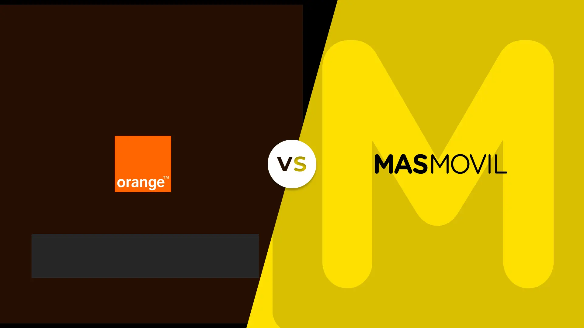 Logotipos y colores corporativos de Orange y MásMóvil en un versus de comparativa de las compañías telefónicas.