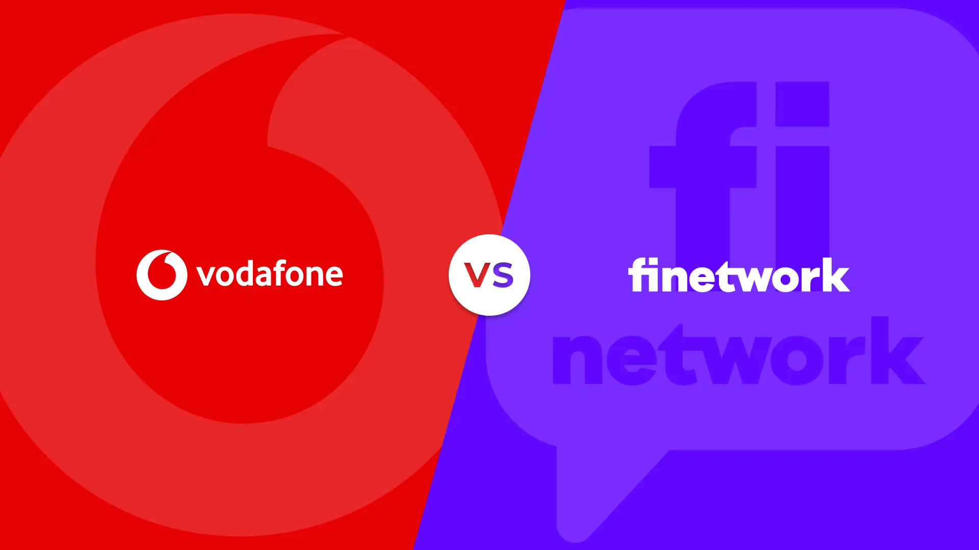 Logotipos y colores corporativos de Vodafone y Finetwork en un versus de comparativa de las compañías telefónicas.