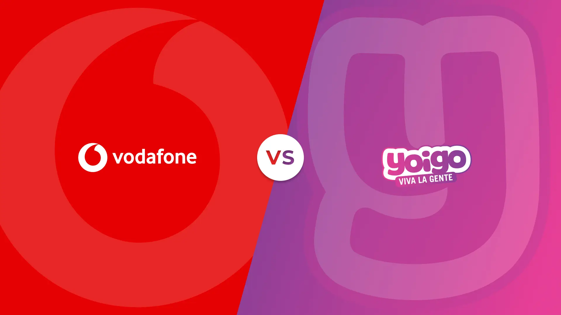 Logotipos y colores corporativos de Vodafone y Yoigo en un versus de comparativa de las compañías telefónicas. Logotipos y colores corporativos de Vodafone y Yoigo en un versus de comparativa de las compañías telefónicas.