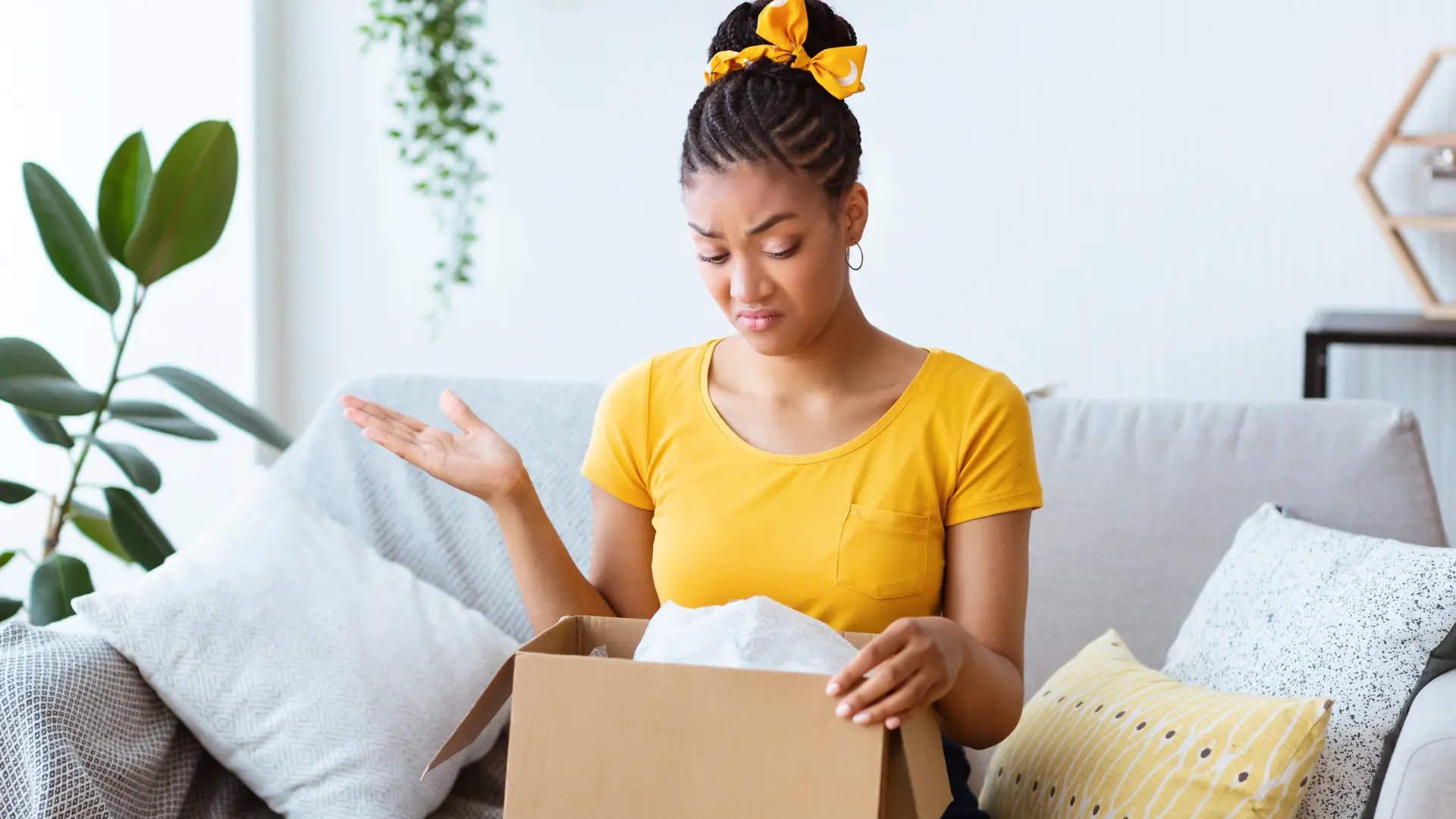 Mujer empquetando router de másmovil a devolver Mujer empquetando router de másmovil a devolver