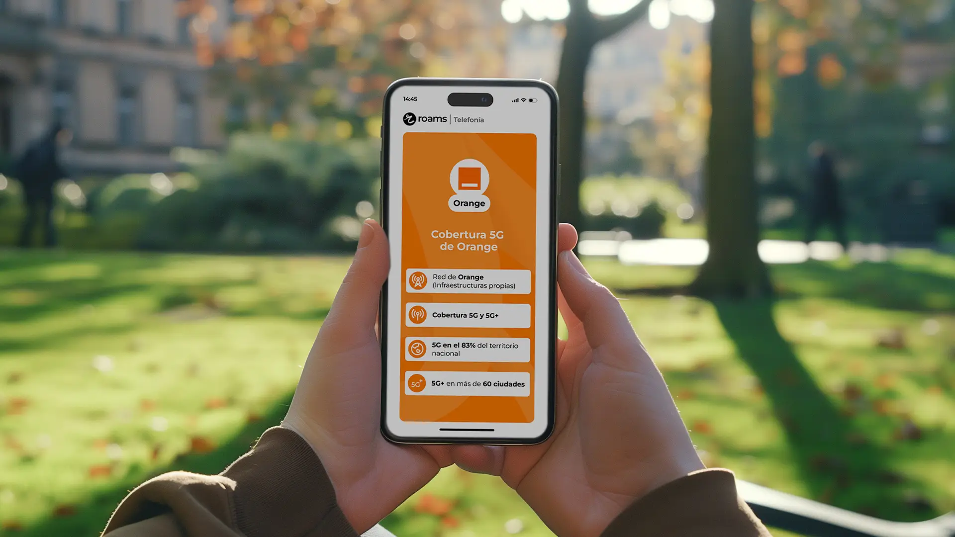 Resumen de las ventajas de la cobertura 5G de Orange, como por ejemplo que tiene 5G+ en más de 60 ciudades. Resumen de las ventajas de la cobertura 5G de Orange, como por ejemplo que tiene 5G+ en más de 60 ciudades.