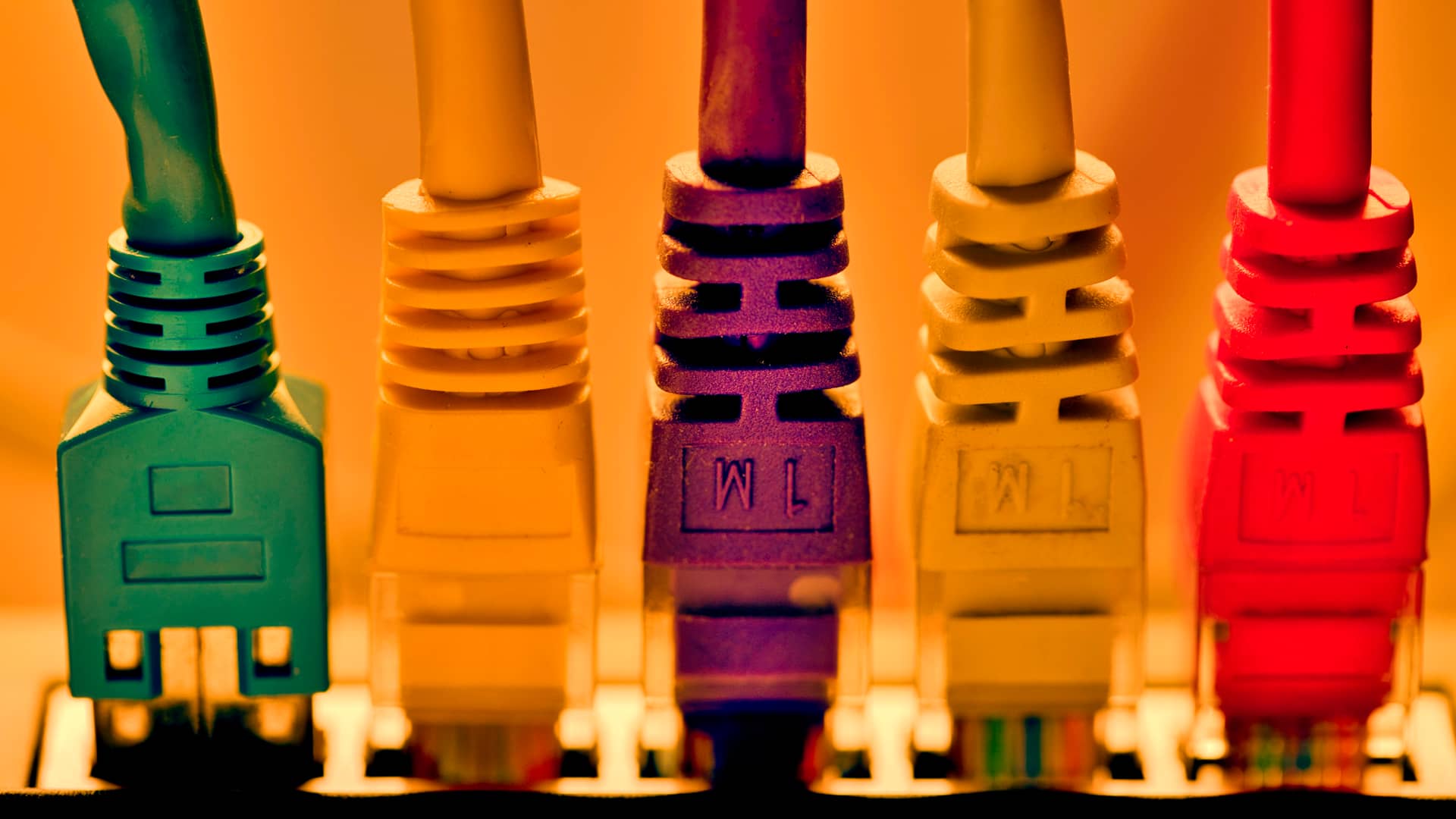 Varios cables LAN conectados a un router live box de Orange